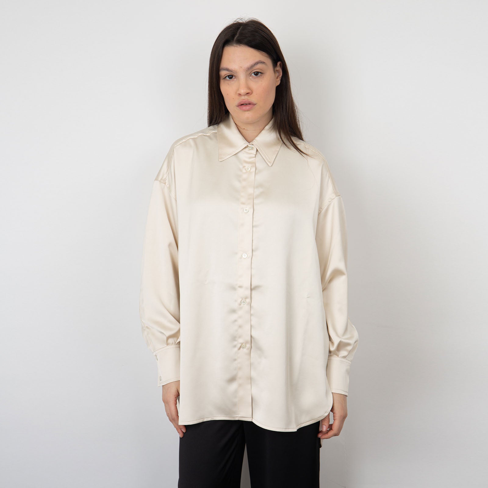 Roberto Collina Ivory Satin Oversize Shirt in Synthetic Fabric - 7