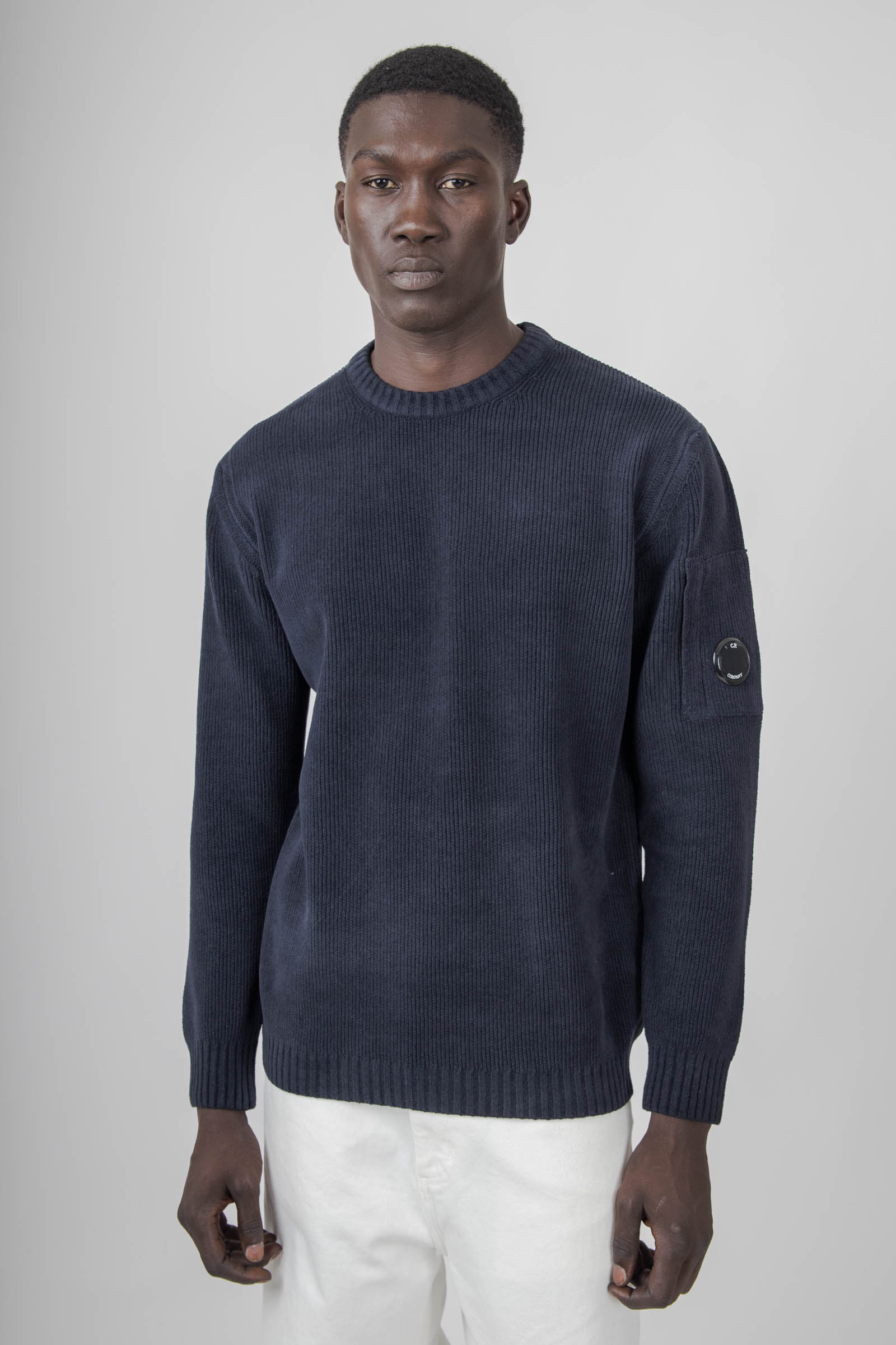 C.p. Company Maglia Chenille Cotton Crewneck Blu Scuro Uomo - 5