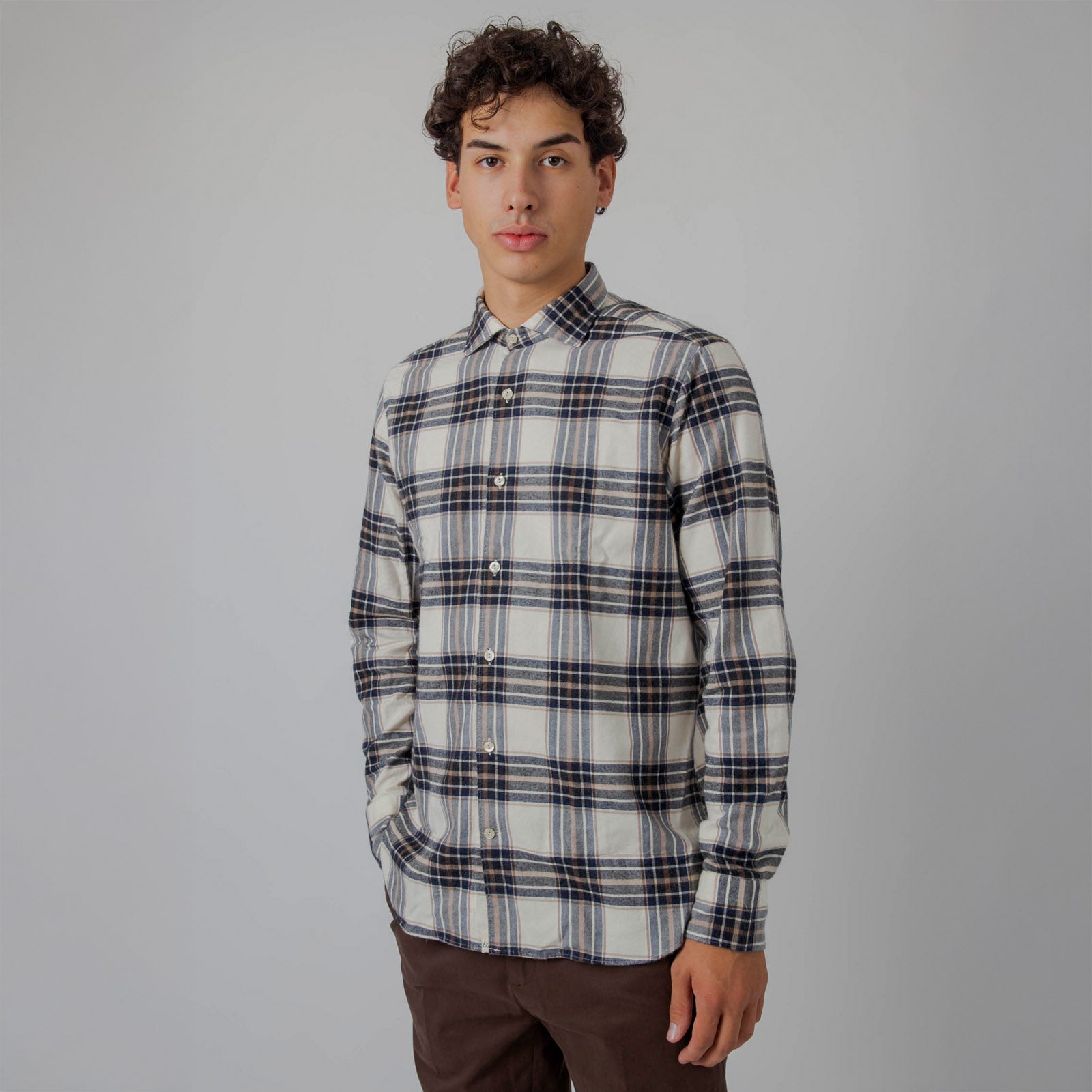 Tintoria Mattei Camicia Check Panna/blu Uomo - 8