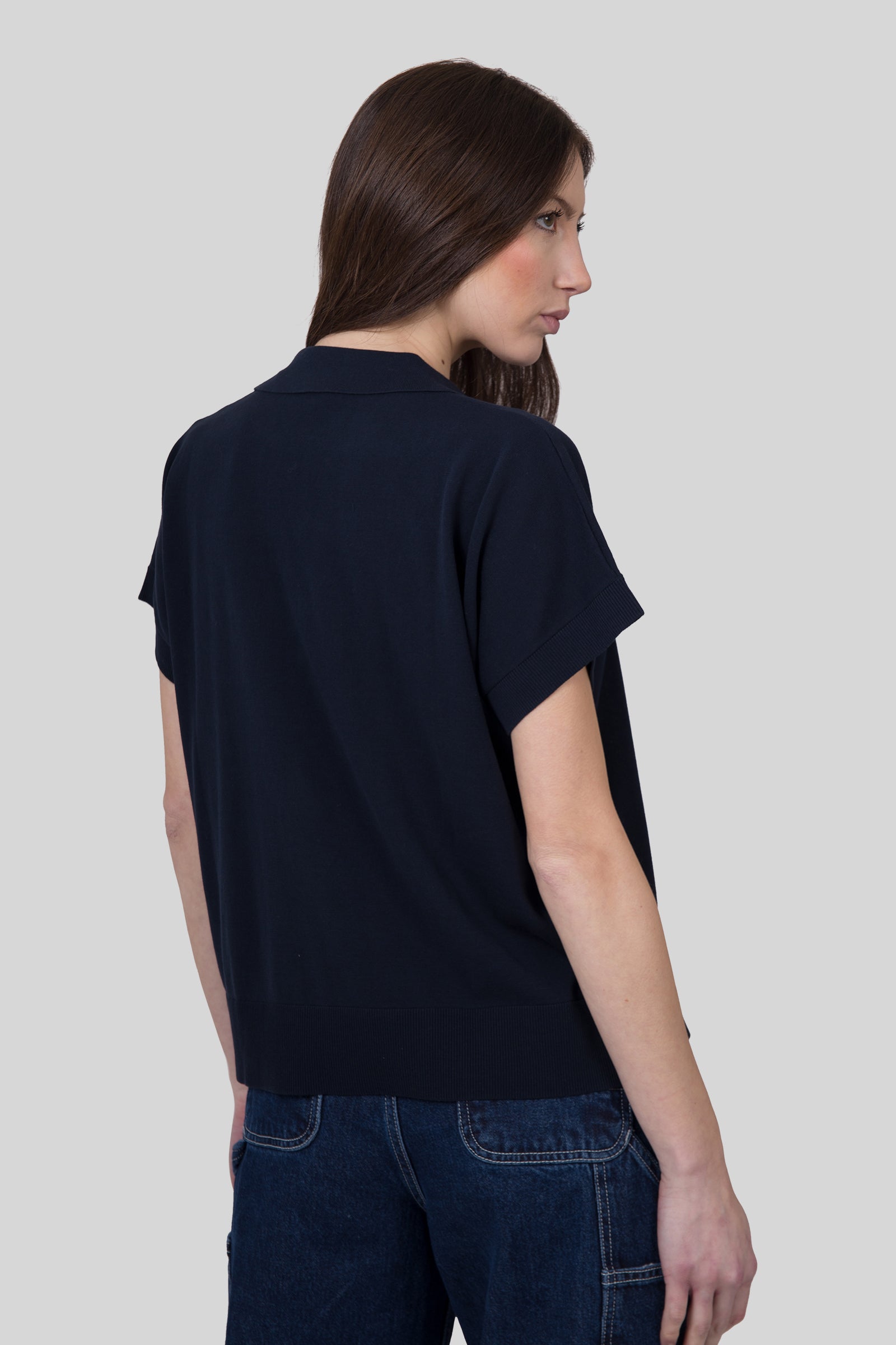 Aspesi Polo In Maglia Scollo V Blu Navy Donna - 3