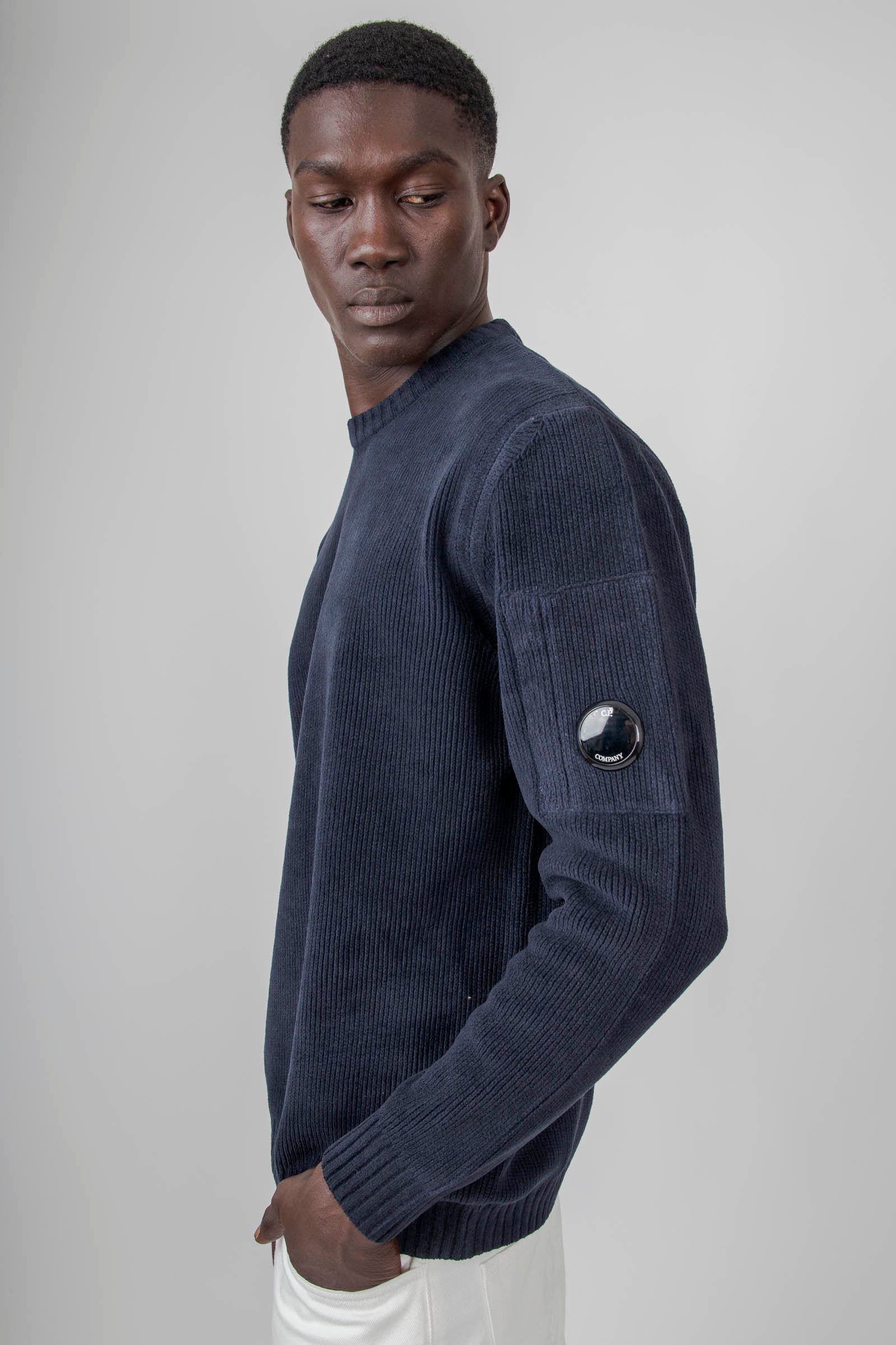 C.p. Company Maglia Chenille Cotton Crewneck Blu Scuro Uomo - 4