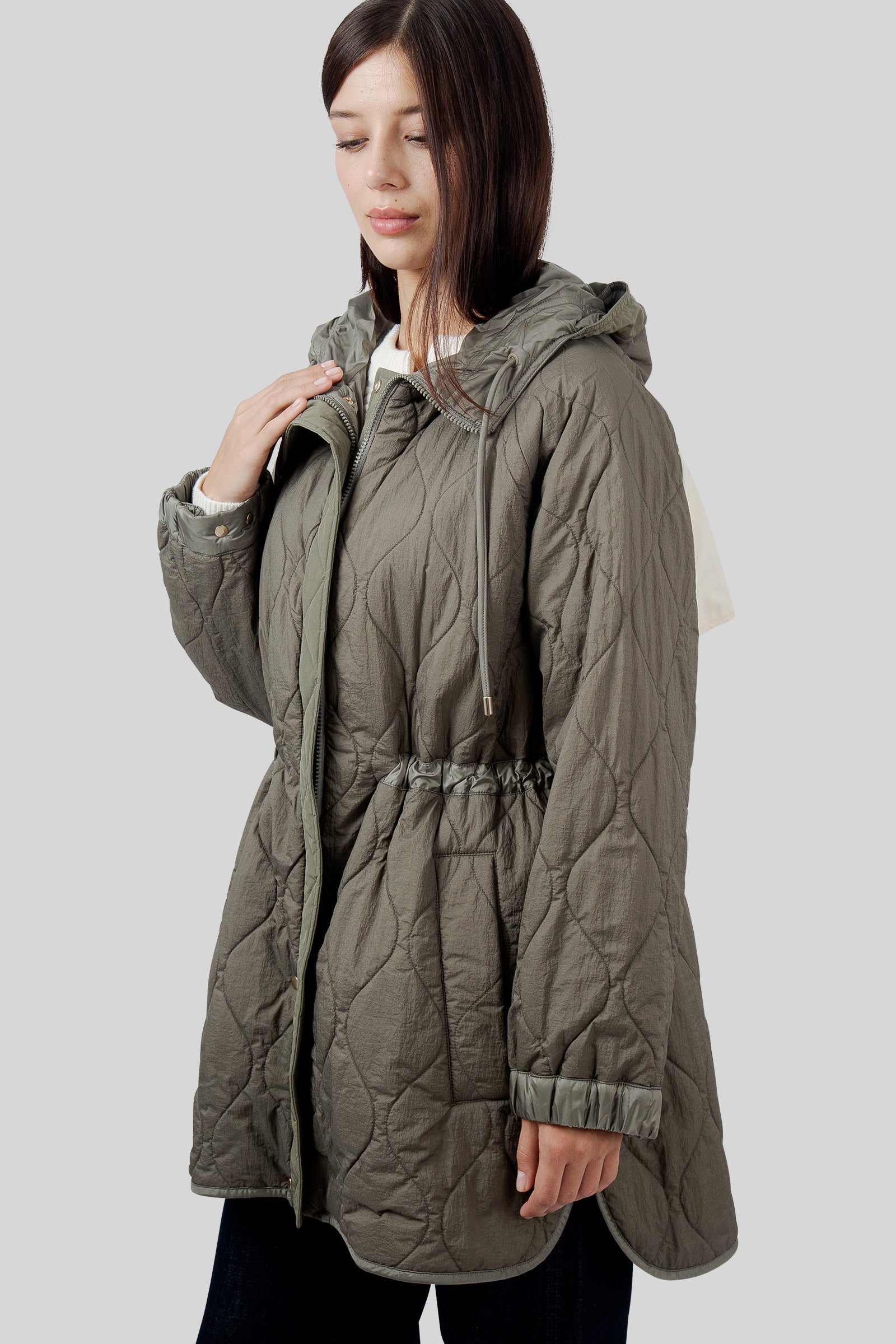 Max Mara Weekend Parka Imbottito Reversibile In Tela Antigoccia Alcamo Verde Militare Donna - 4