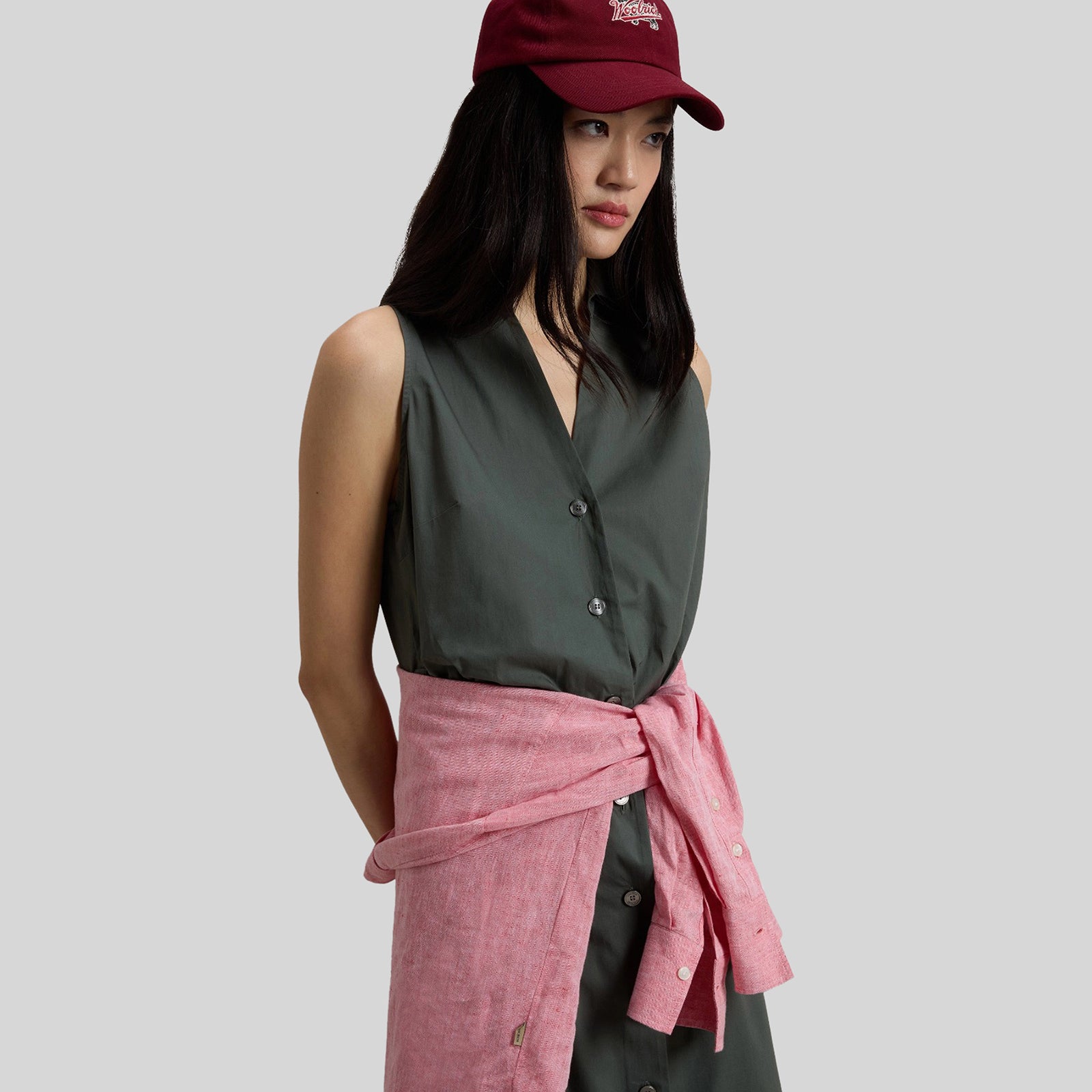 Woolrich Abito Chemisier In Popeline Di Puro Cotone Con Cintura Verde Donna - 4