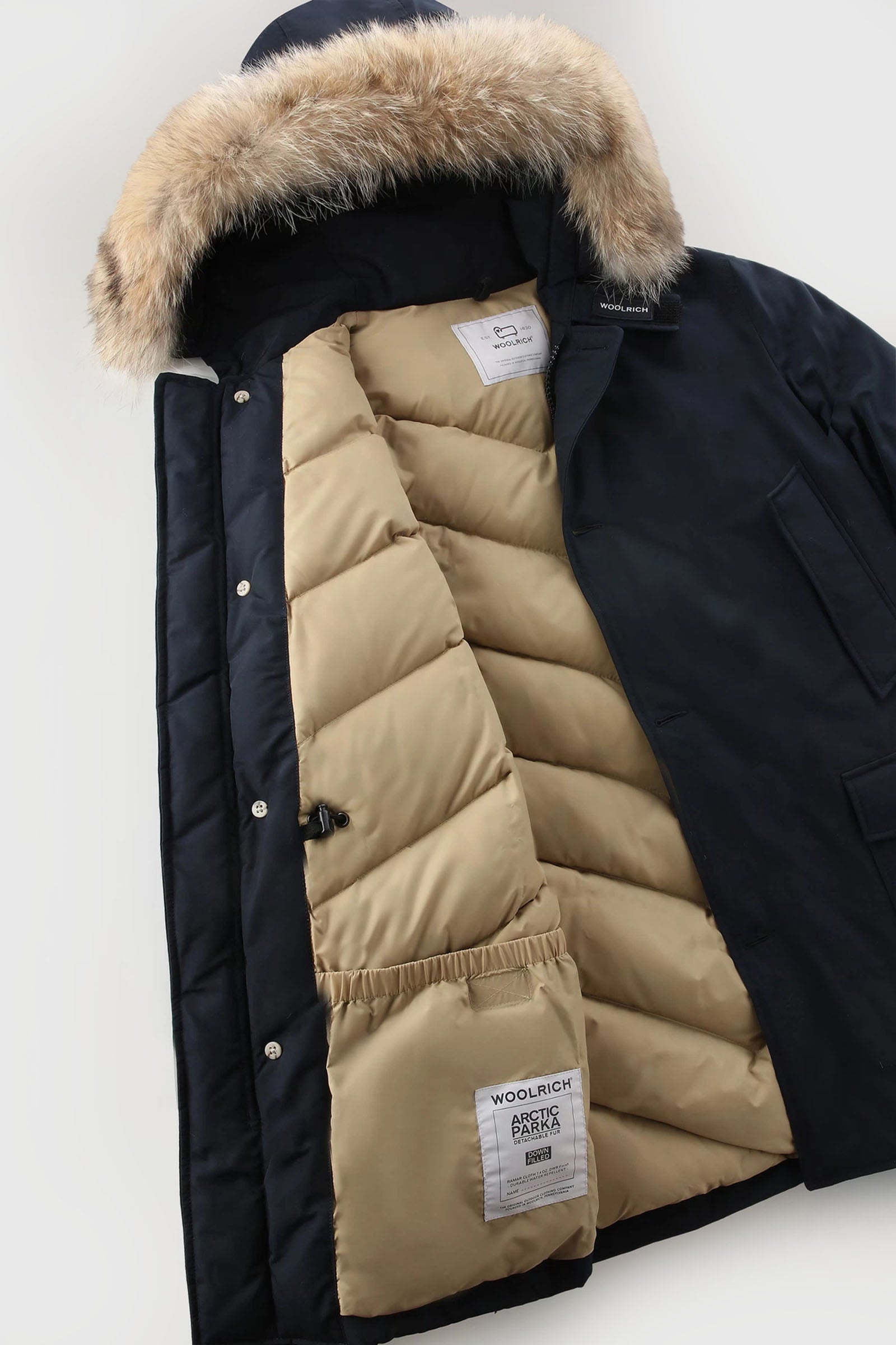 Woolrich Arctic Parka In Ramar Cloth Con Pelliccia Removibile Blu Uomo - 8