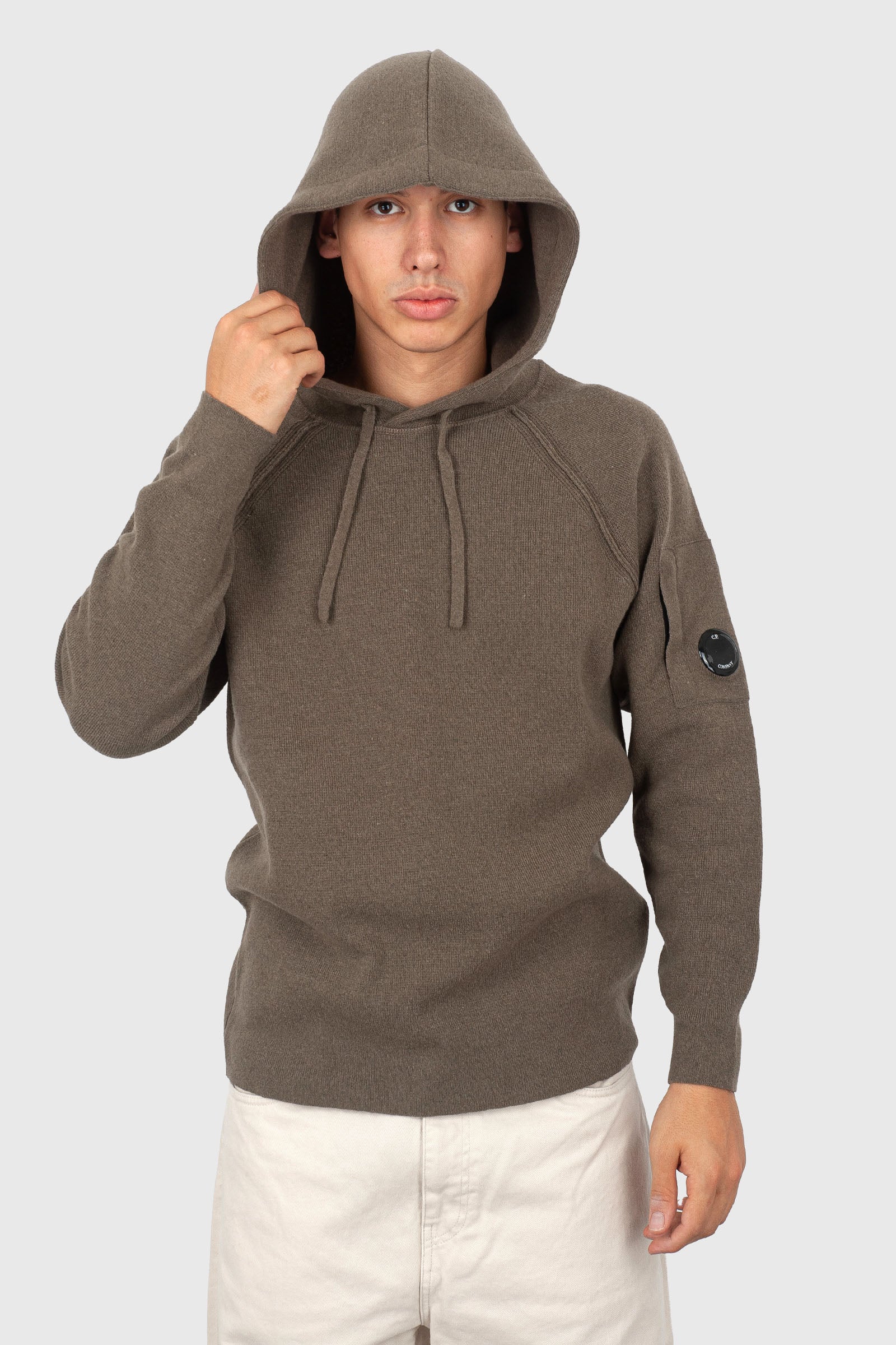 C.p. Company Maglia Lambswool Grs Waffle Hooded Khaki Uomo - 5