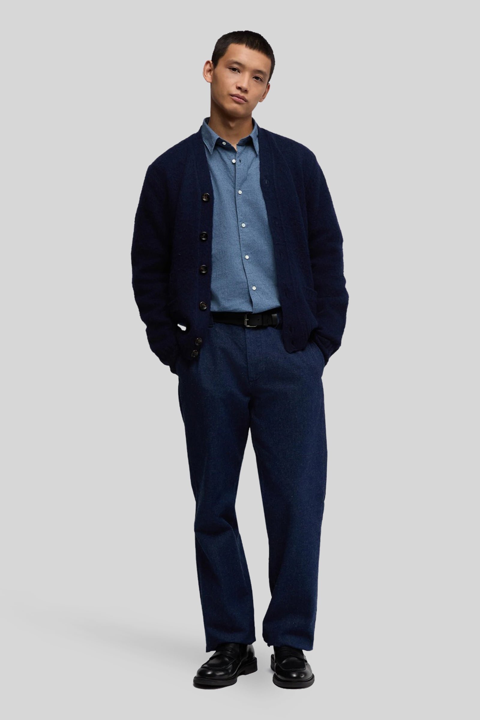 Aspesi Cardigan In Lana Shetland Blu Navy Uomo - 2
