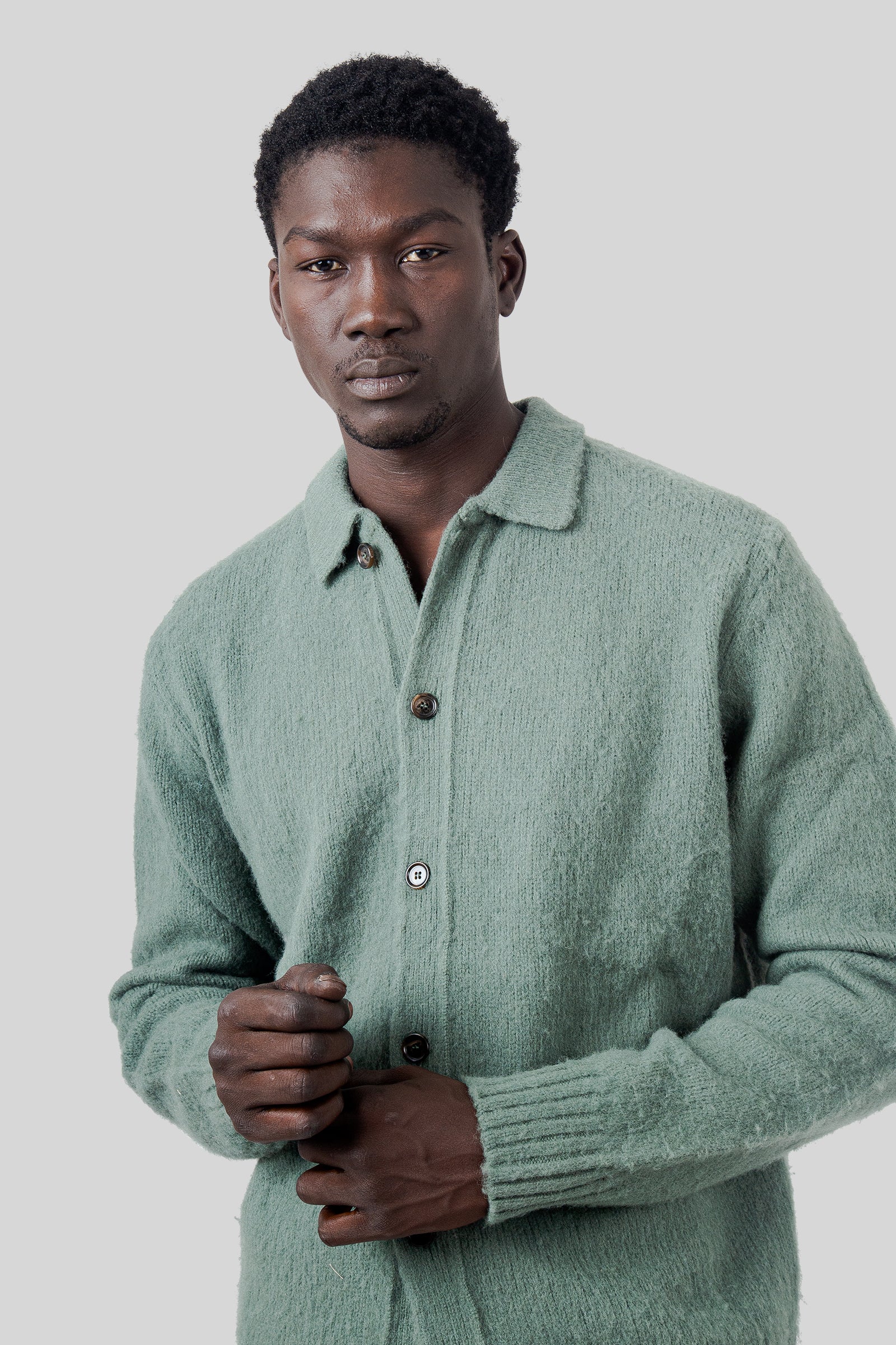 Aspesi Cardigan In Lana Shetland Verde Salvia Uomo - 1