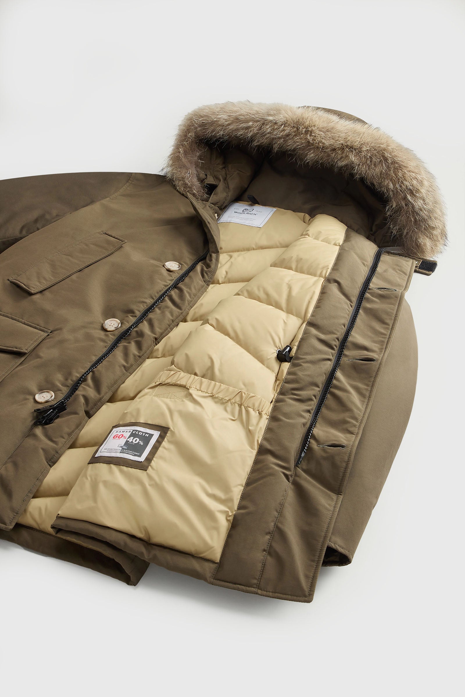 Woolrich Arctic Parka In Ramar Cloth Con Pelliccia Removibile Verde Militare Uomo - 10