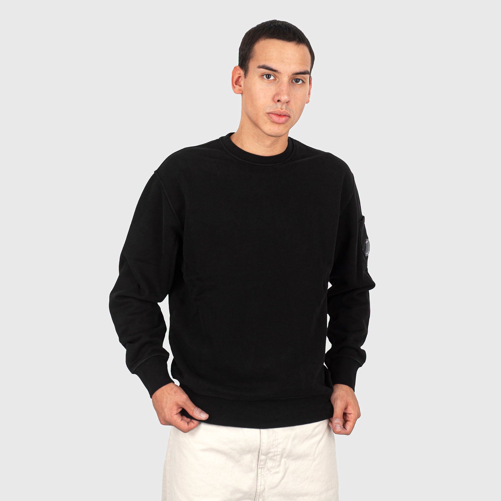 C.p. Company Felpa Brushed And Emerized Diagonal Fleece Lens Crew Neck Nero Uomo - 7