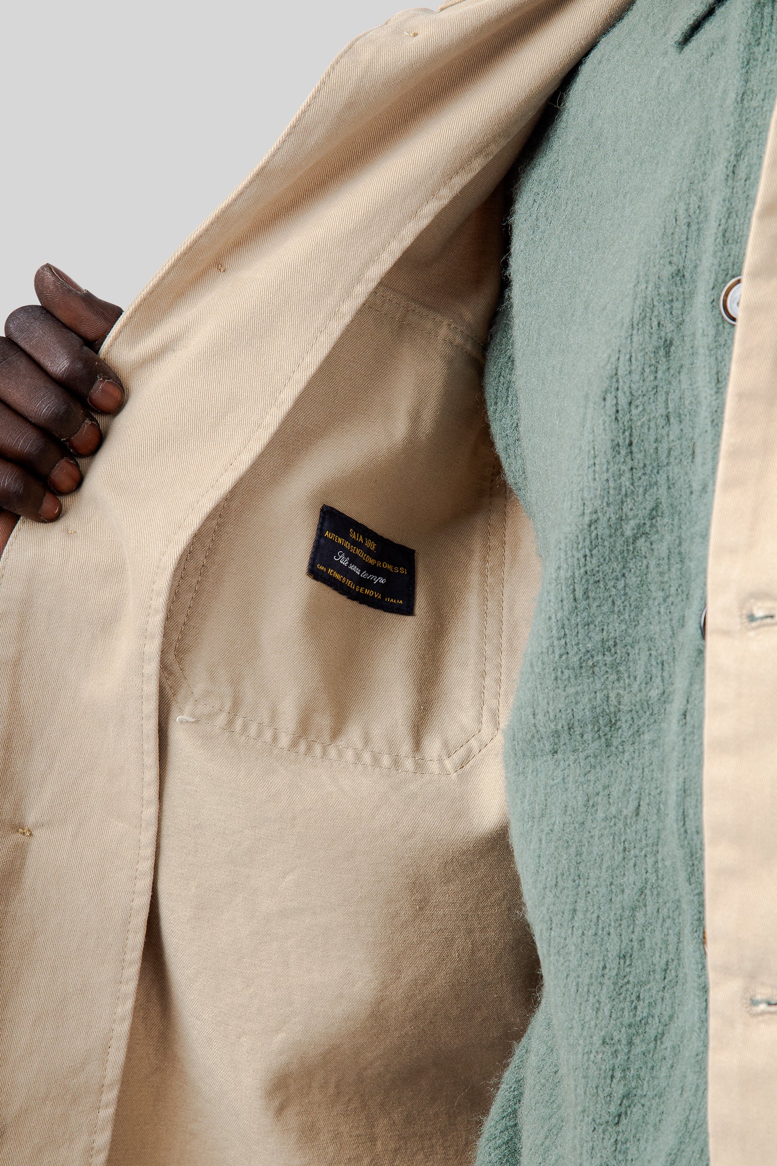 Tela Genova Overshirt Greto Gabardine Beige Uomo - 7