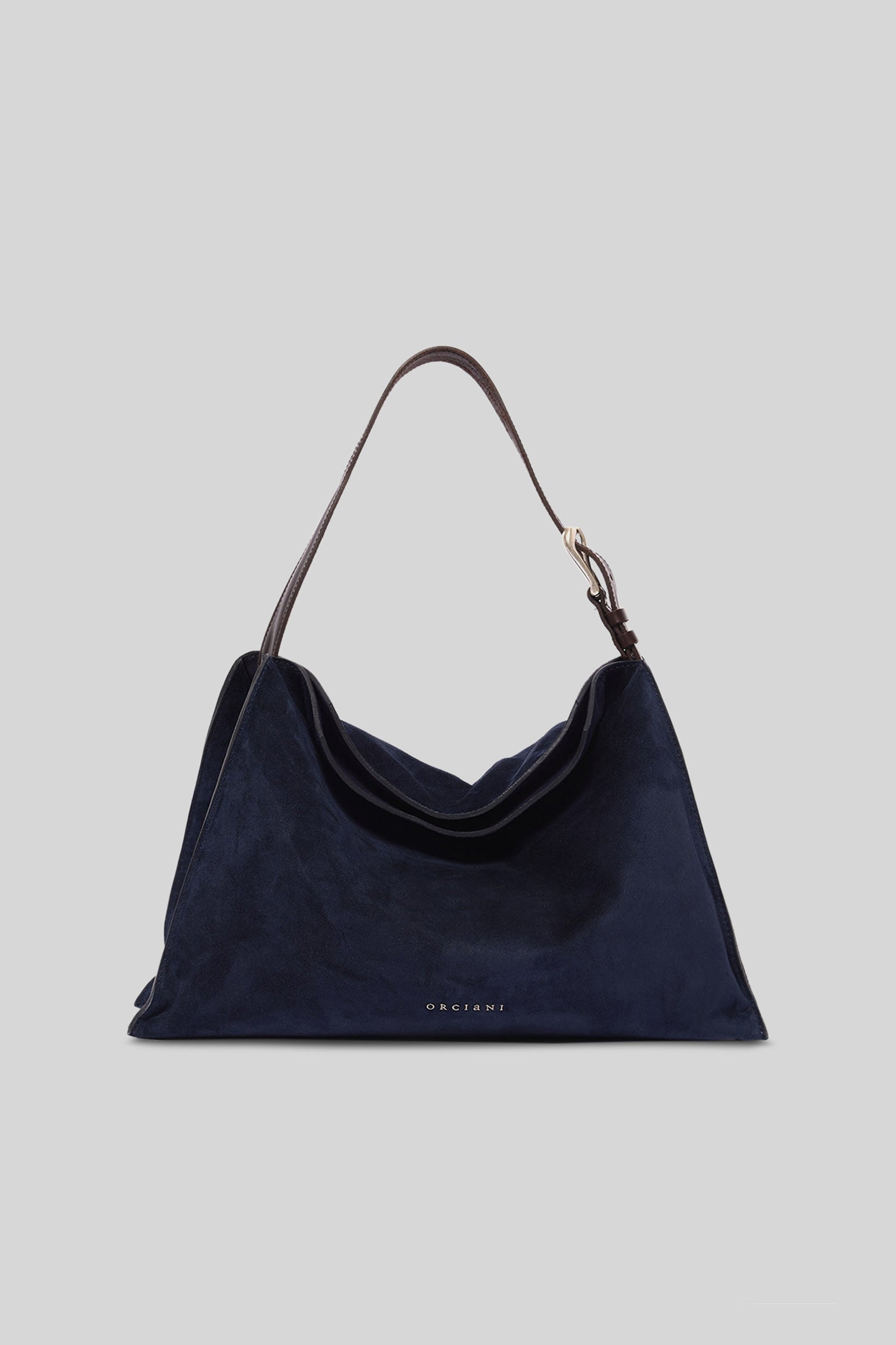 Orciani Borsa Trinity Peach Midi A Spalla Suede E Cuoio Blu Navy Donna - 1