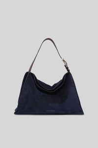 Orciani Borsa Trinity Peach Midi A Spalla Suede E Cuoio Blu Navy Donna orciani