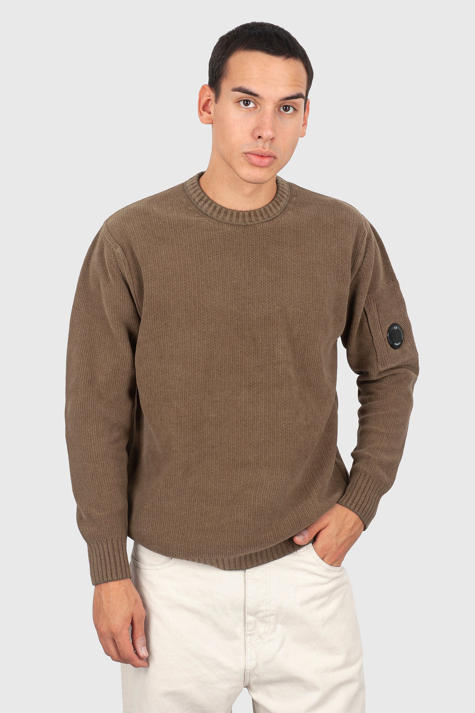 C.p. Company Maglia Cotton Chenille Crewneck Khaki Uomo - 1