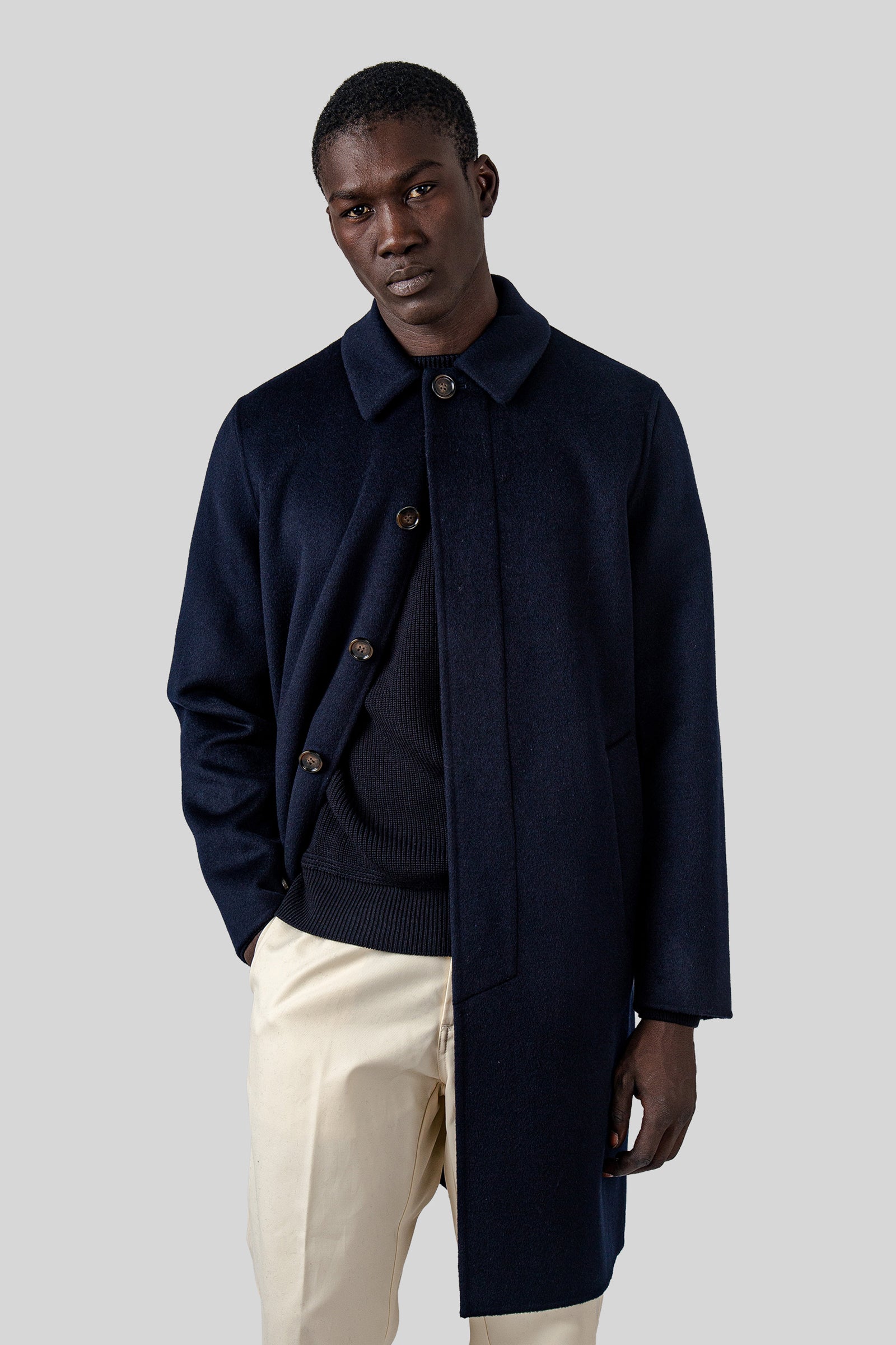 Aspesi Cappotto Virtuoso Double Di Lana Blu Uomo - 4