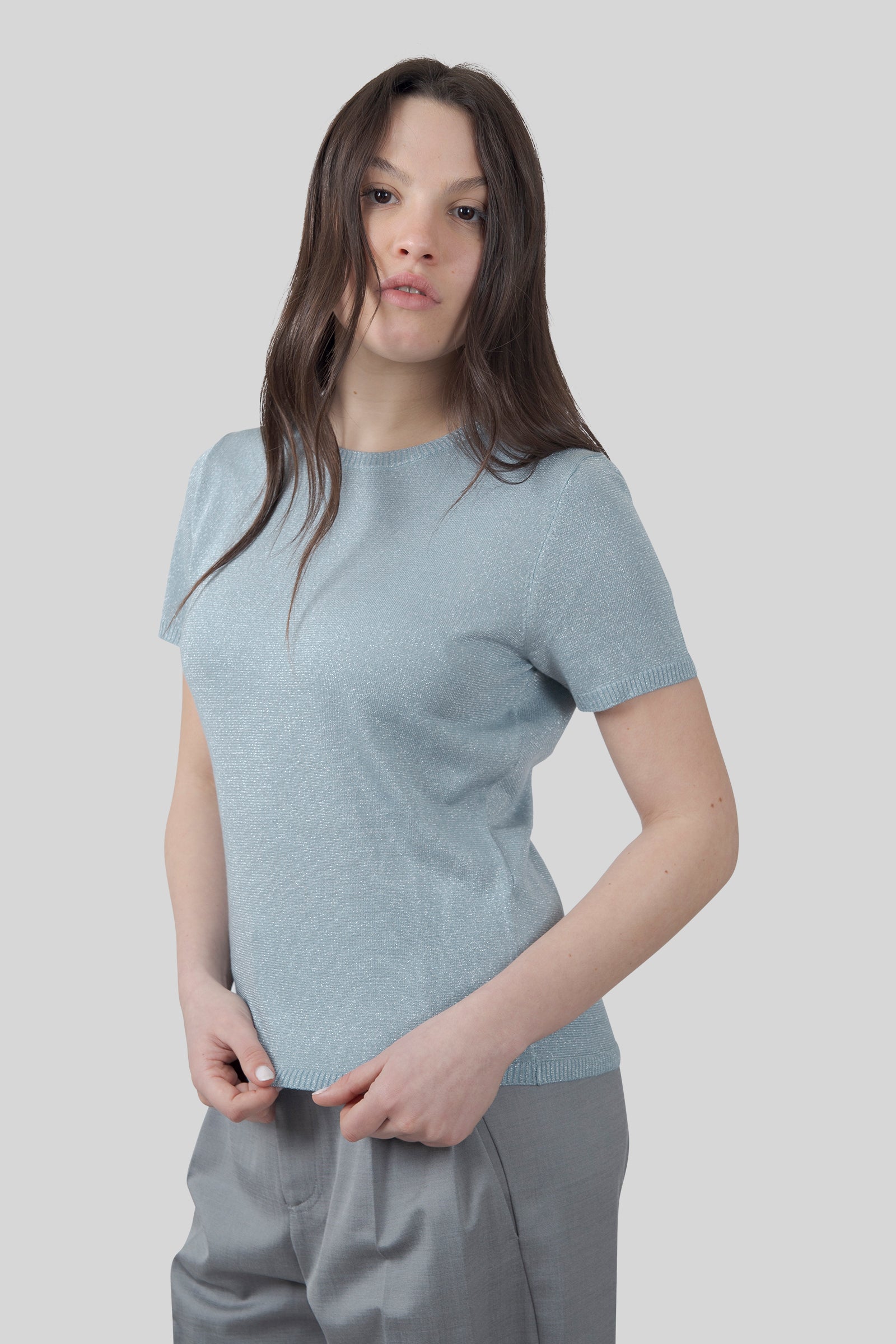 Absolut Cashmere Maglia Maria Glitter Verde Acqua Donna - 3