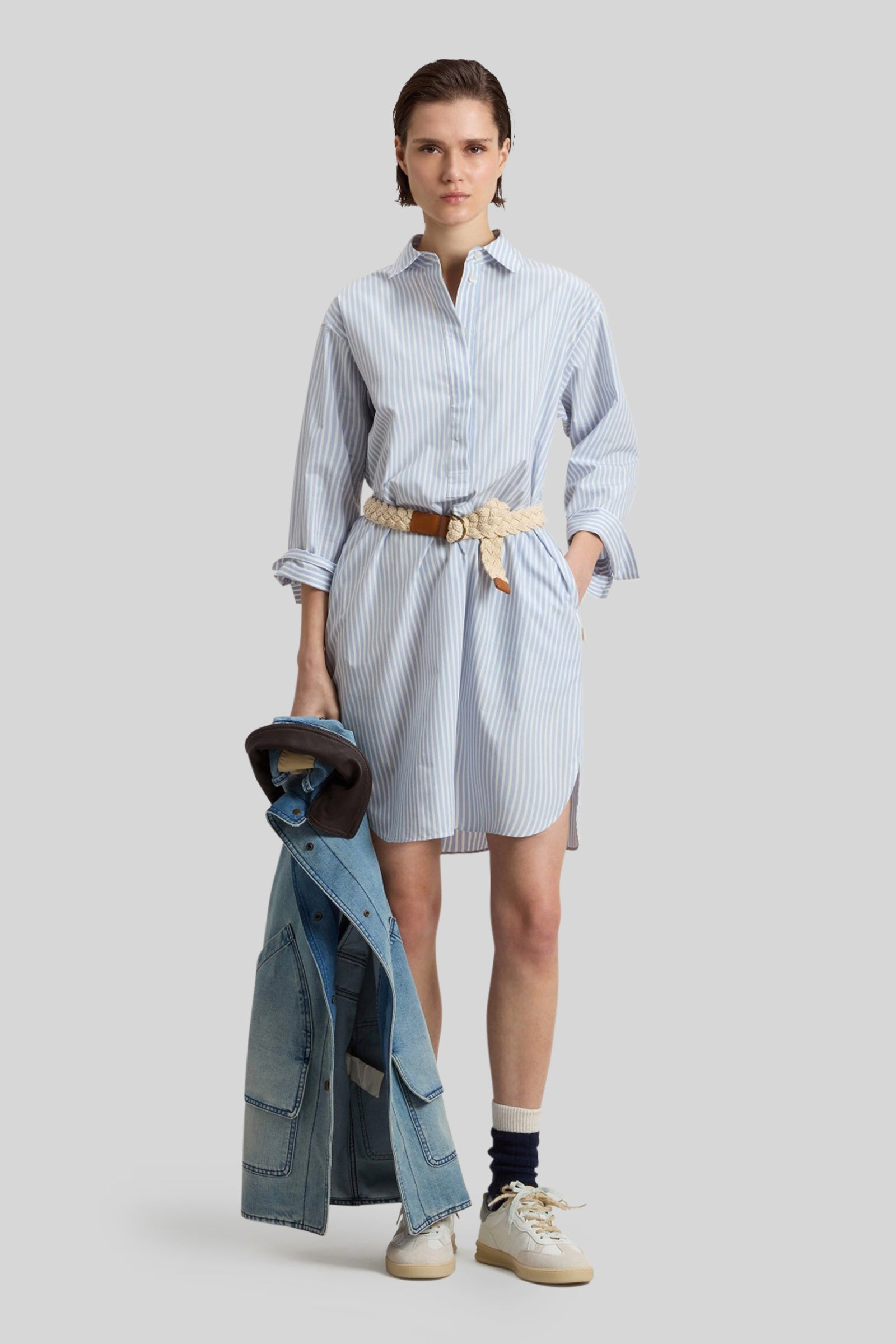 Striped Pure Cotton Poplin Serafino Dress - 2