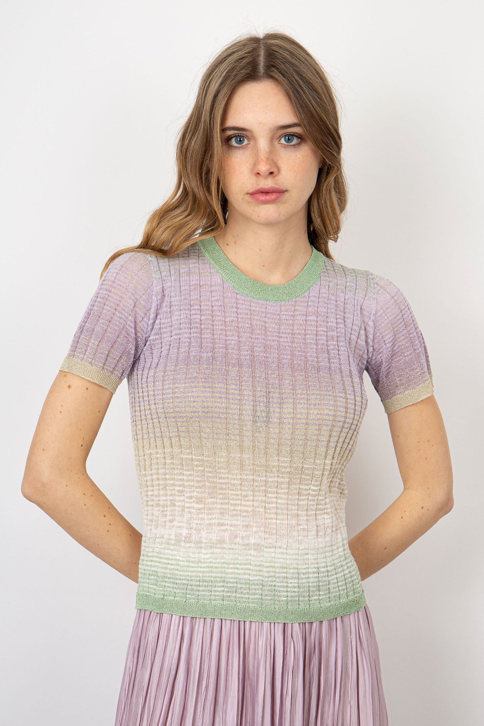 Roberto Collina Crew Neck Lurex/Linen Multicolor Sweater - 1