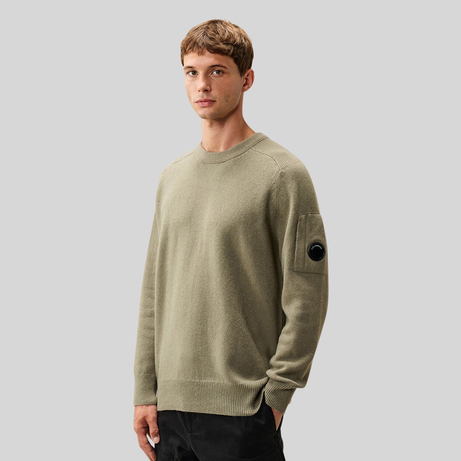 C.p. Company Maglia Lambswool Lens Crewneck Verde Salvia Uomo - 5