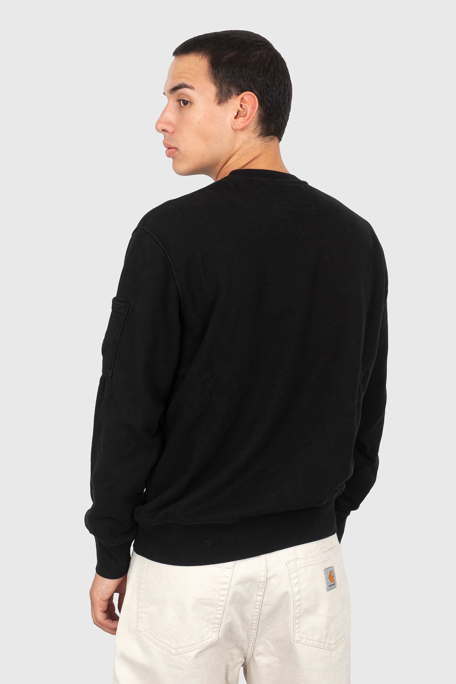 C.p. Company Felpa Brushed And Emerized Diagonal Fleece Lens Crew Neck Nero Uomo - 4