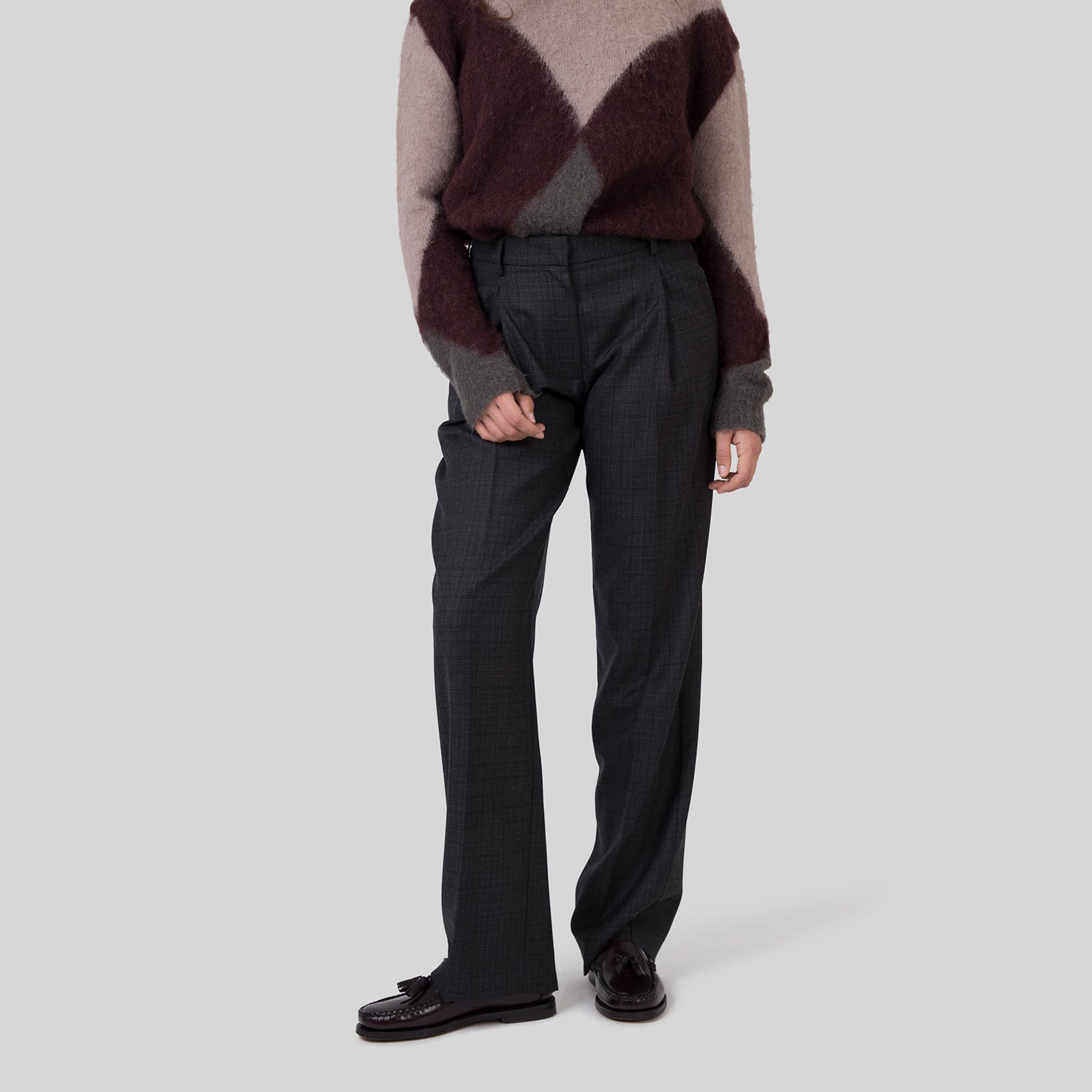 Grifoni Pantalone Lana Check Antracite Donna - 9