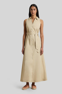 Woolrich Abito Chemisier In Popeline Di Puro Cotone Con Cintura Beige Chiaro Donna woolrich