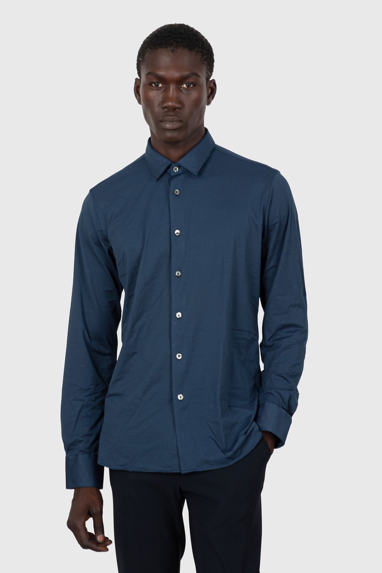 Rrd Oxford Jacquard Open Shirt Avio Uomo - 1