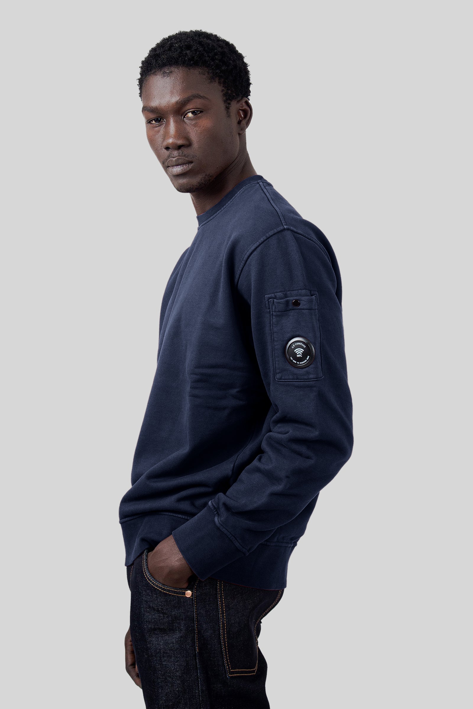 Brushed And Emerized Diagonal Fleece Lens Crewneck Sweatshirt - 1