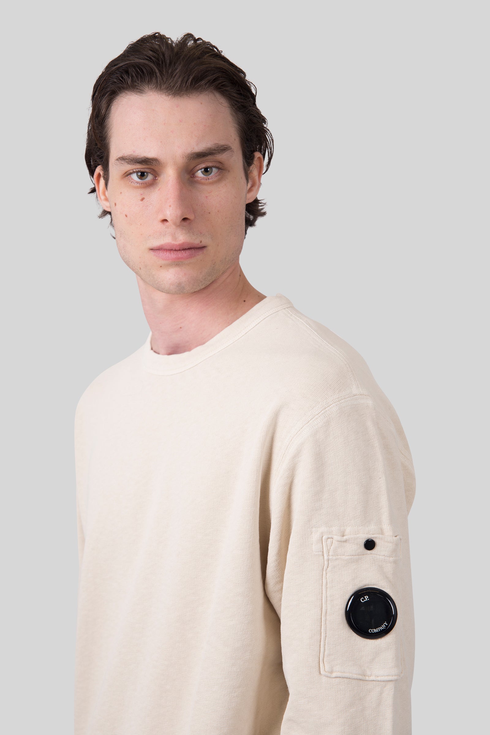 C.p. Company Felpa Crewneck Malfilé Ecru Uomo - 1