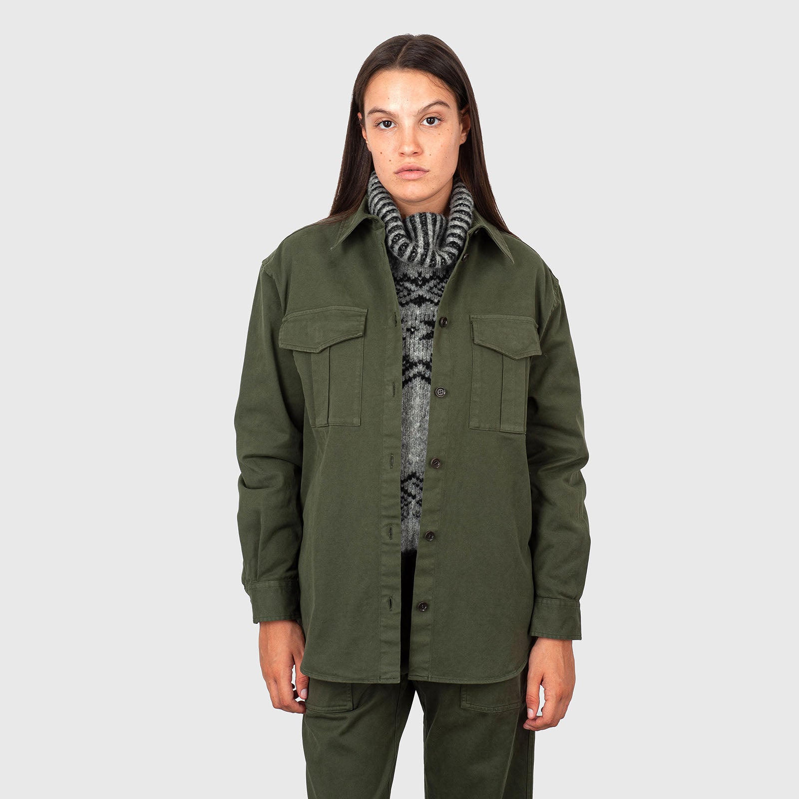 Aspesi Camicia In Gabardina Di Cotone Stretch Verde Militare Donna - 6