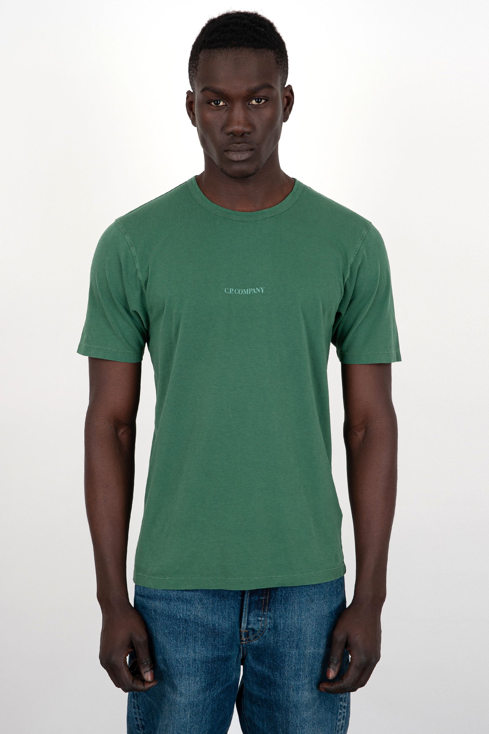 C.P. Company T-shirt 24/1 Jersey Resist Dyed Logo Green - 1