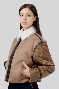 Max Mara Weekend Giacca Crop Effetto Suede E Tessuto Tecnico Gessati Marrone Chiaro Donna max mara weekend