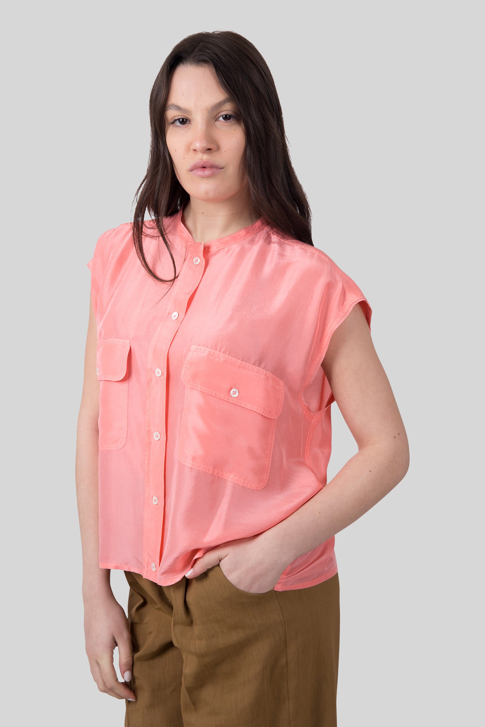 Tela Camicia In Seta Habotai Samba Rosa Donna - 3