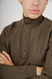 C.p. Company Maglia Merino Wool Felted Half Button Verde Militare Uomo c.p. company