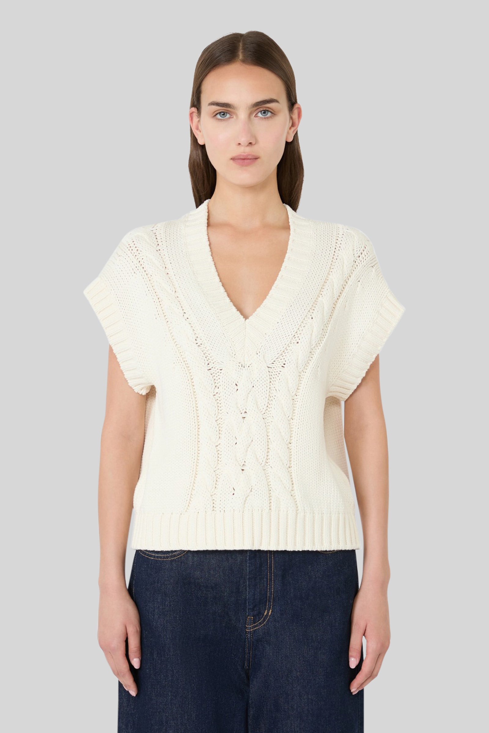 Max Mara Weekend Gilet In Filato Di Cotone Pascia Ecru Donna - 3
