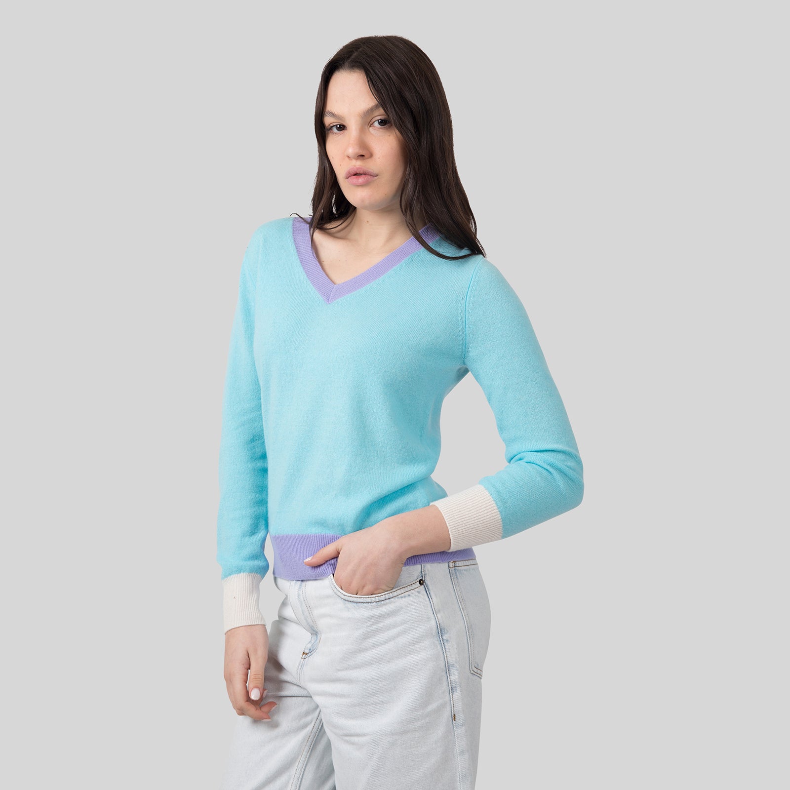 Absolut Cashmere Maglia Scollo V Isla Celeste Donna - 7