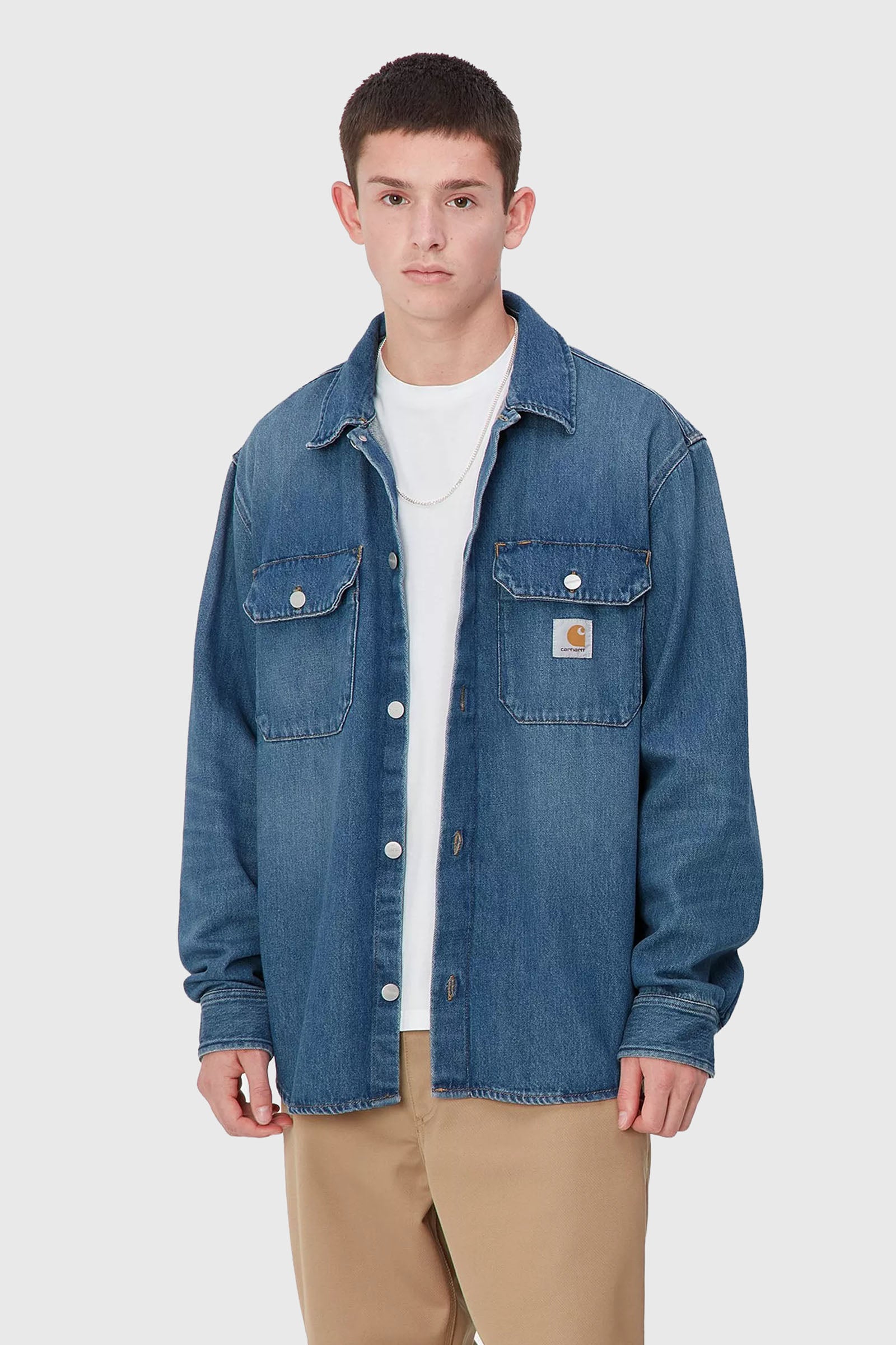 Carhartt Wip Harvey Shirt Jac Blu Medio Uomo - 4