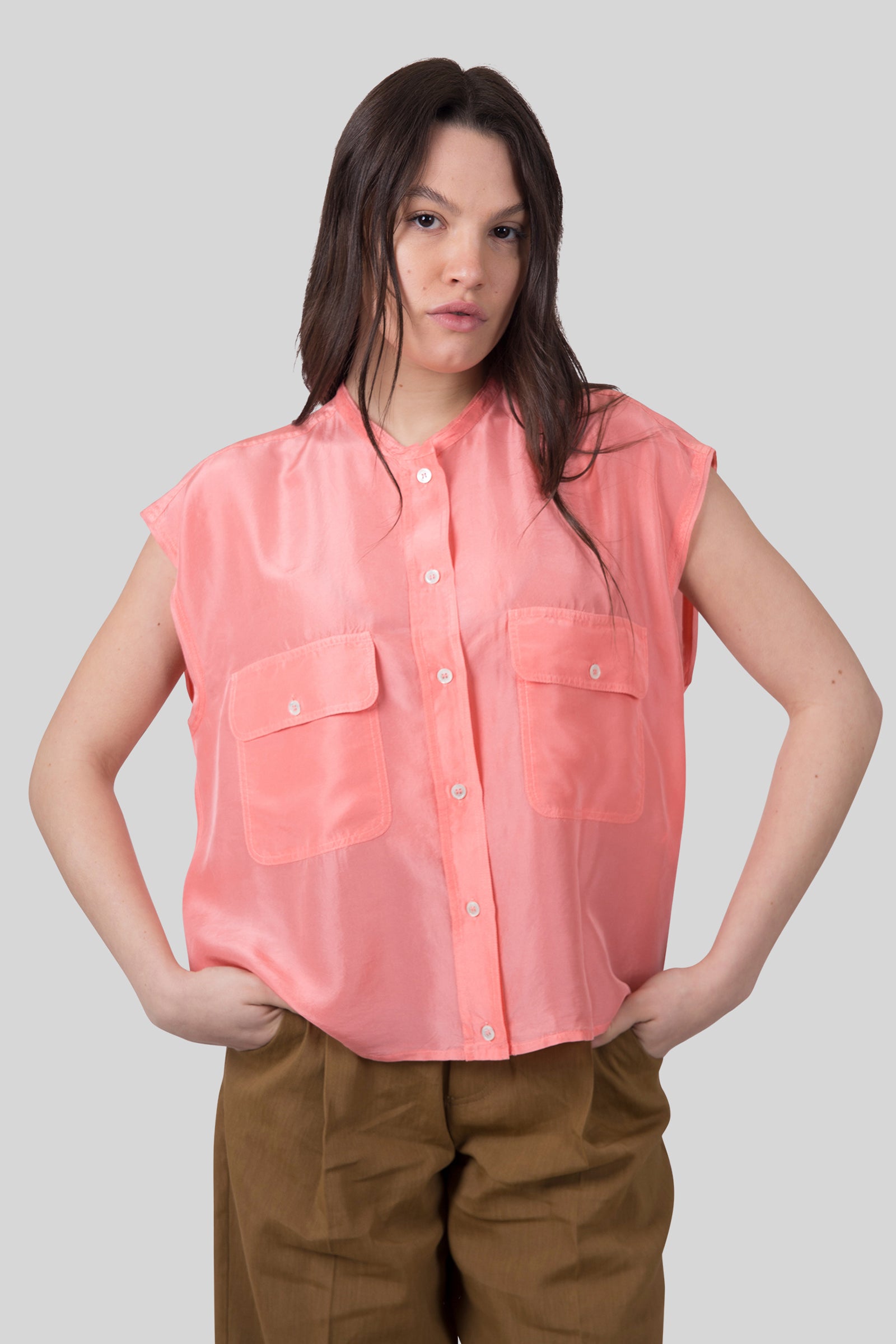 Tela Camicia In Seta Habotai Samba Rosa Donna - 6