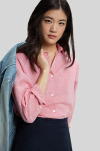 Woolrich Camicia Boyfriend In Misto Cotone E Lino Rosa Donna woolrich