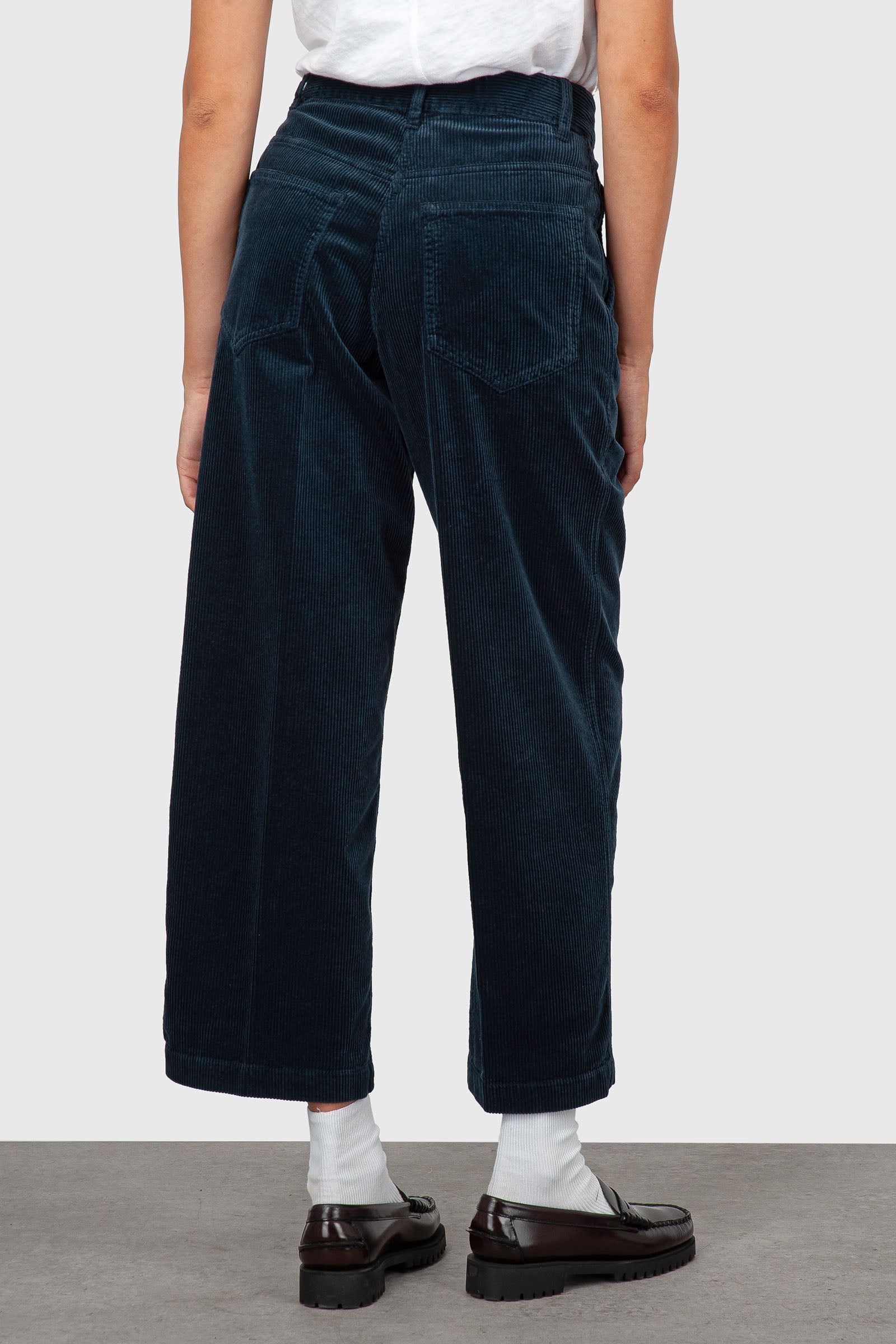 Aspesi Pantalone Vita Alta Velluto A Coste Blu Navy Donna - 5