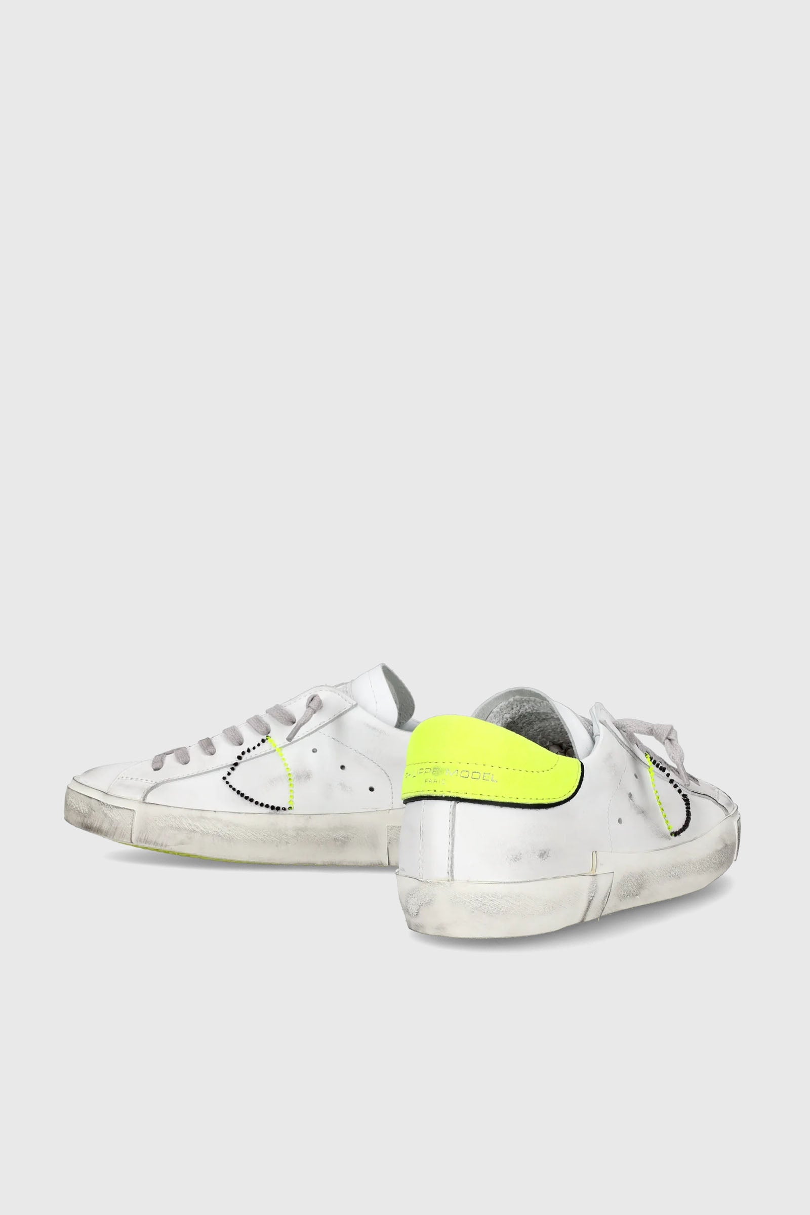 Philippe Model Sneakers PRSX Veau Broderie Pelle Bianco/Giallo Fluo - 4
