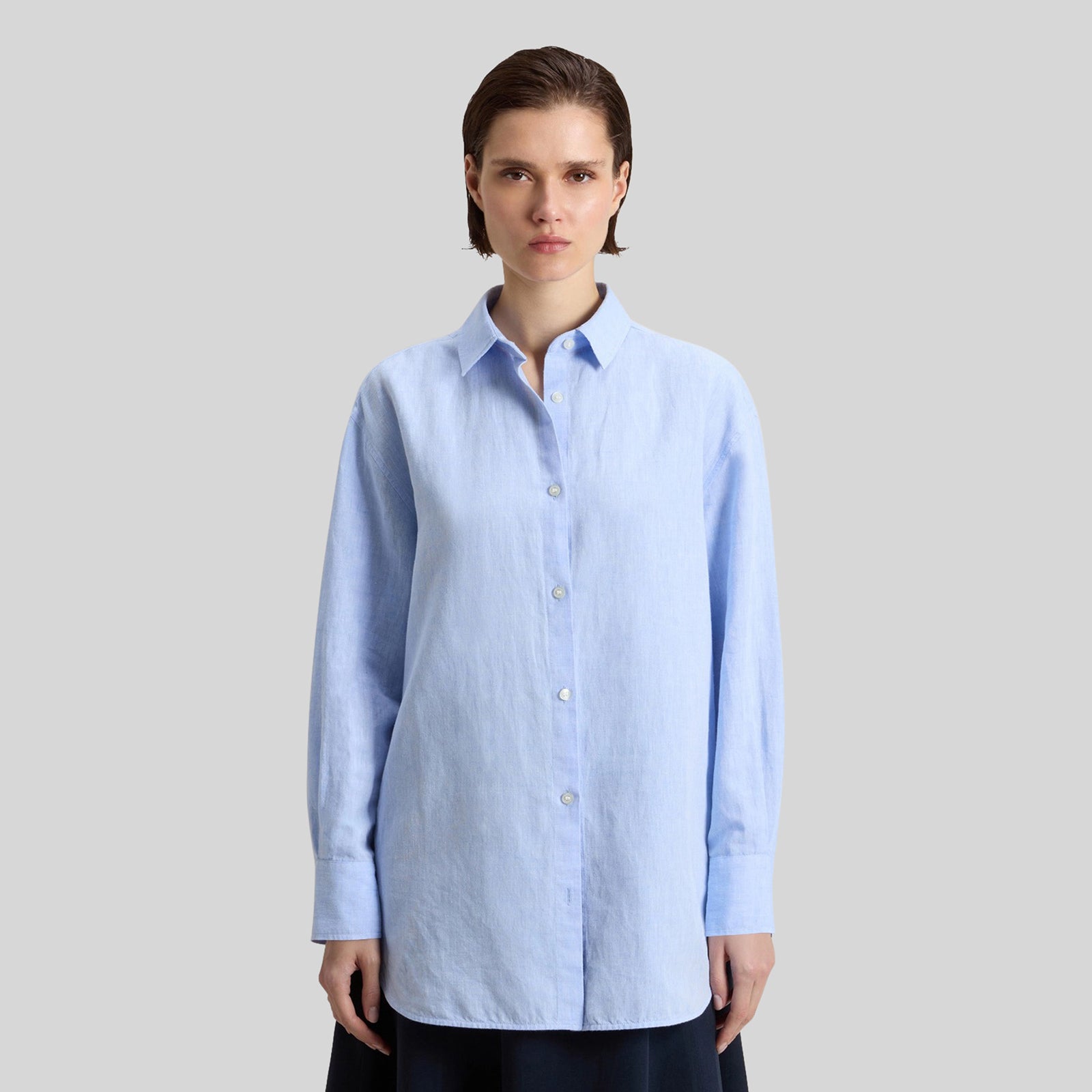 Woolrich Camicia Boyfriend In Misto Cotone E Lino Celeste Donna - 6