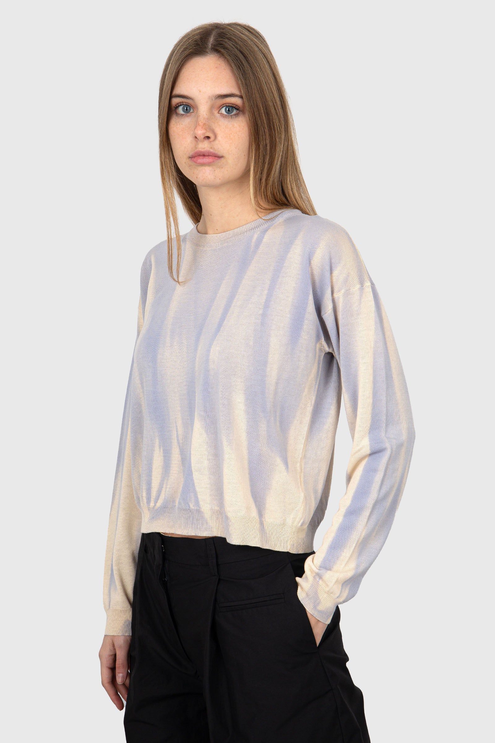 Grifoni Gradient Crewneck Sweater Lilac Cotton - 3