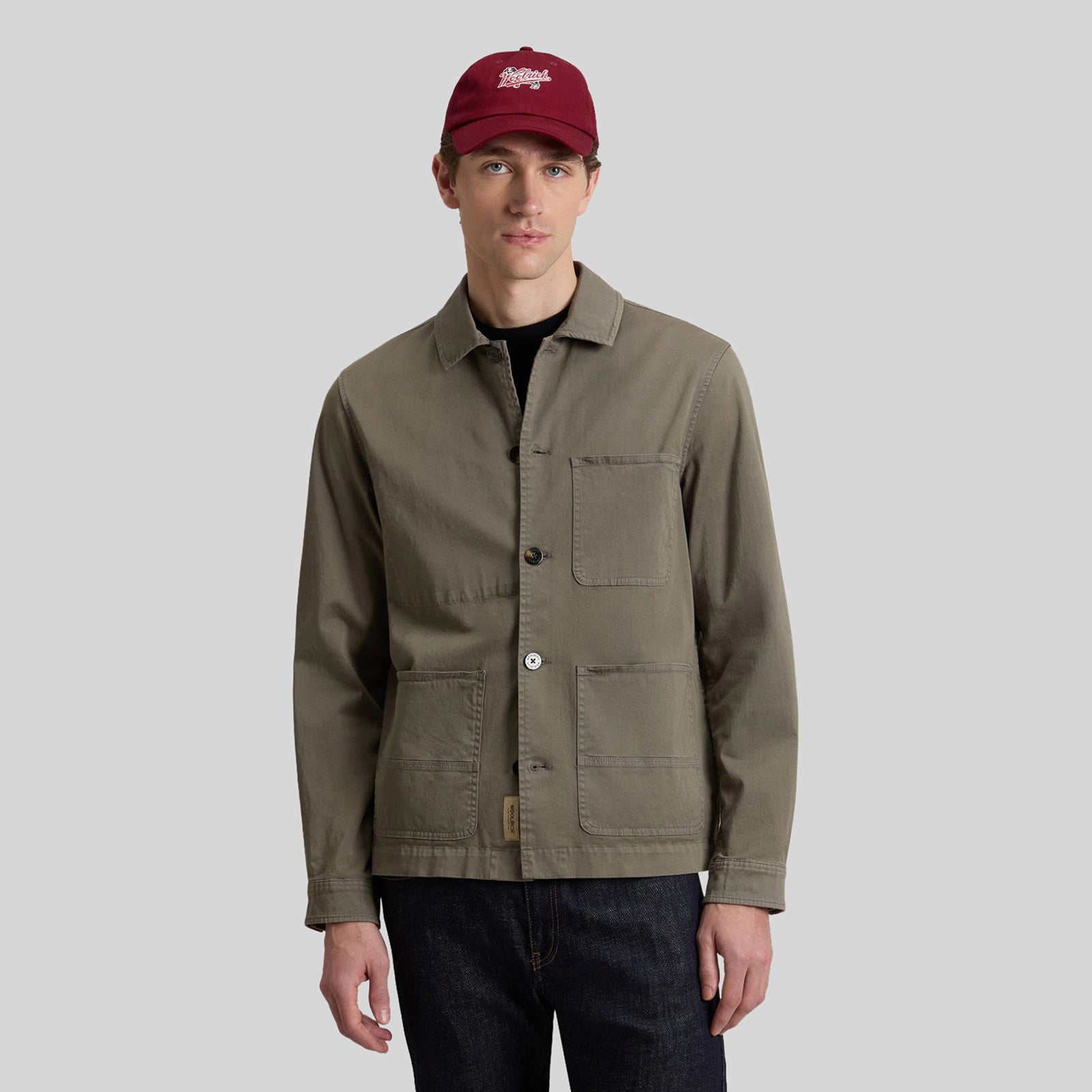 Woolrich Overshirt Chore Tinta In Capo In Twill Di Cotone Verde Militare Uomo - 5