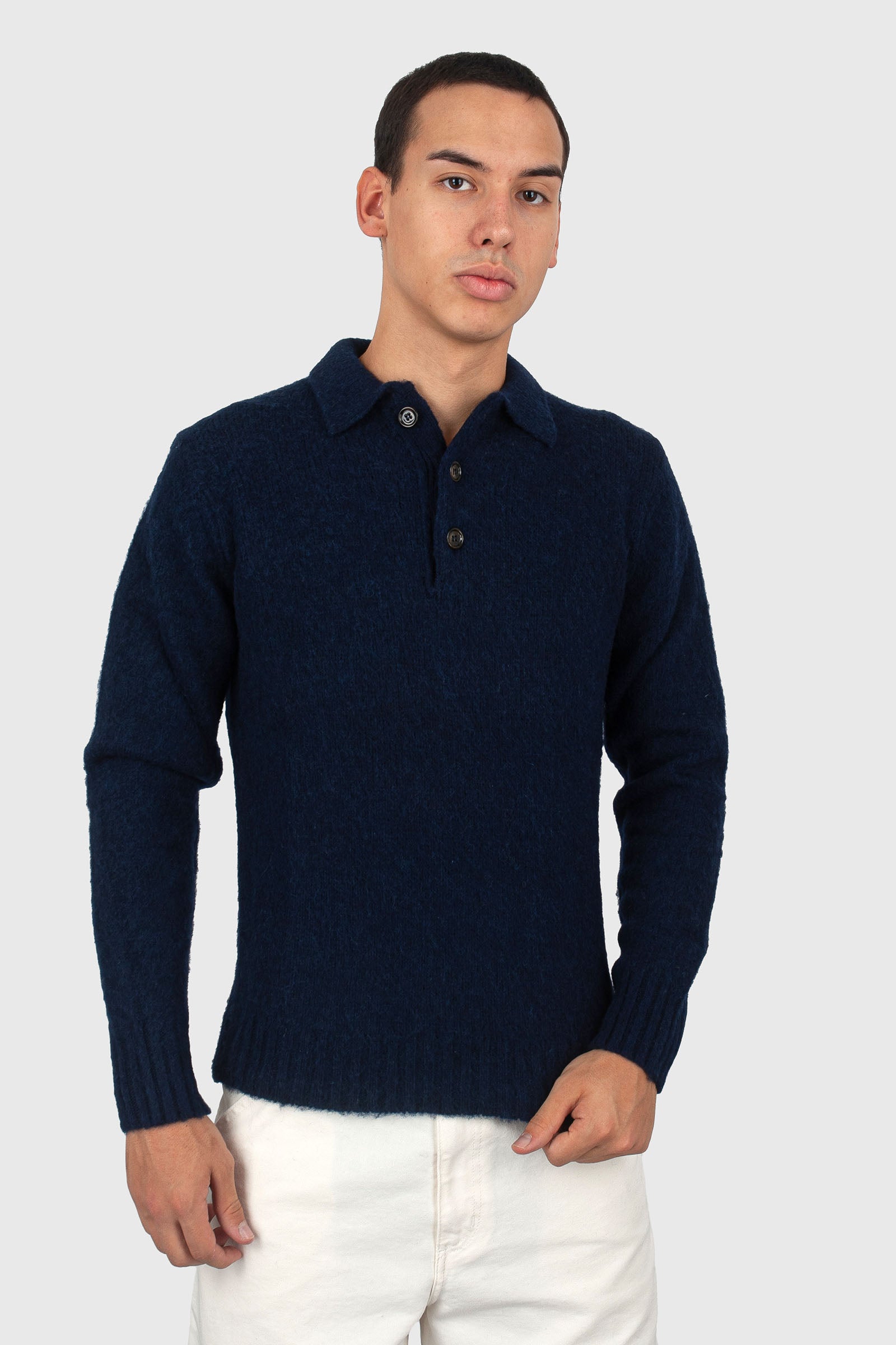 Aspesi Polo In Maglia Di Lana Shetland Spazzolata Blu Navy Uomo - 3