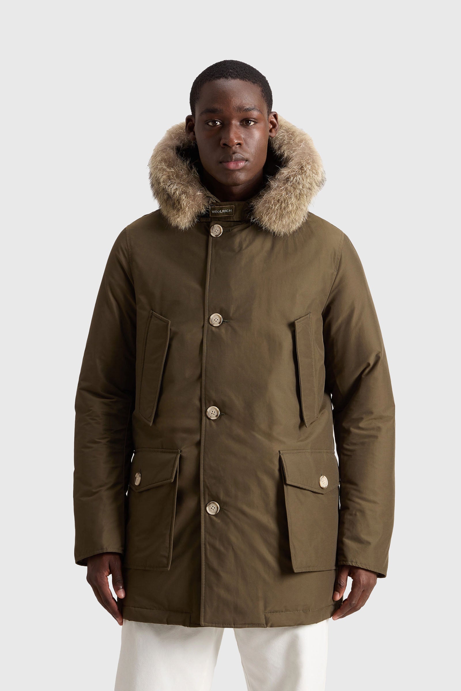 Woolrich Arctic Parka In Ramar Cloth Con Pelliccia Removibile Verde Militare Uomo - 6