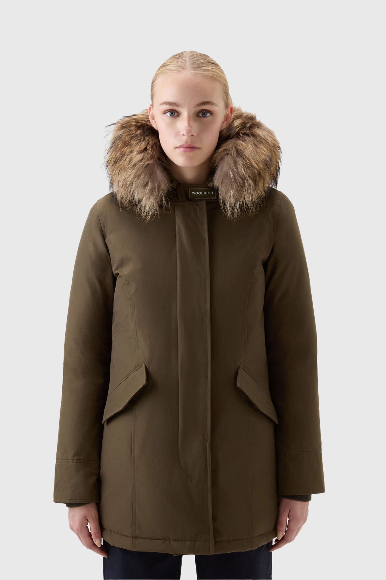 Woolrich Arctic Raccoon Parka Verde Militare Donna - 1