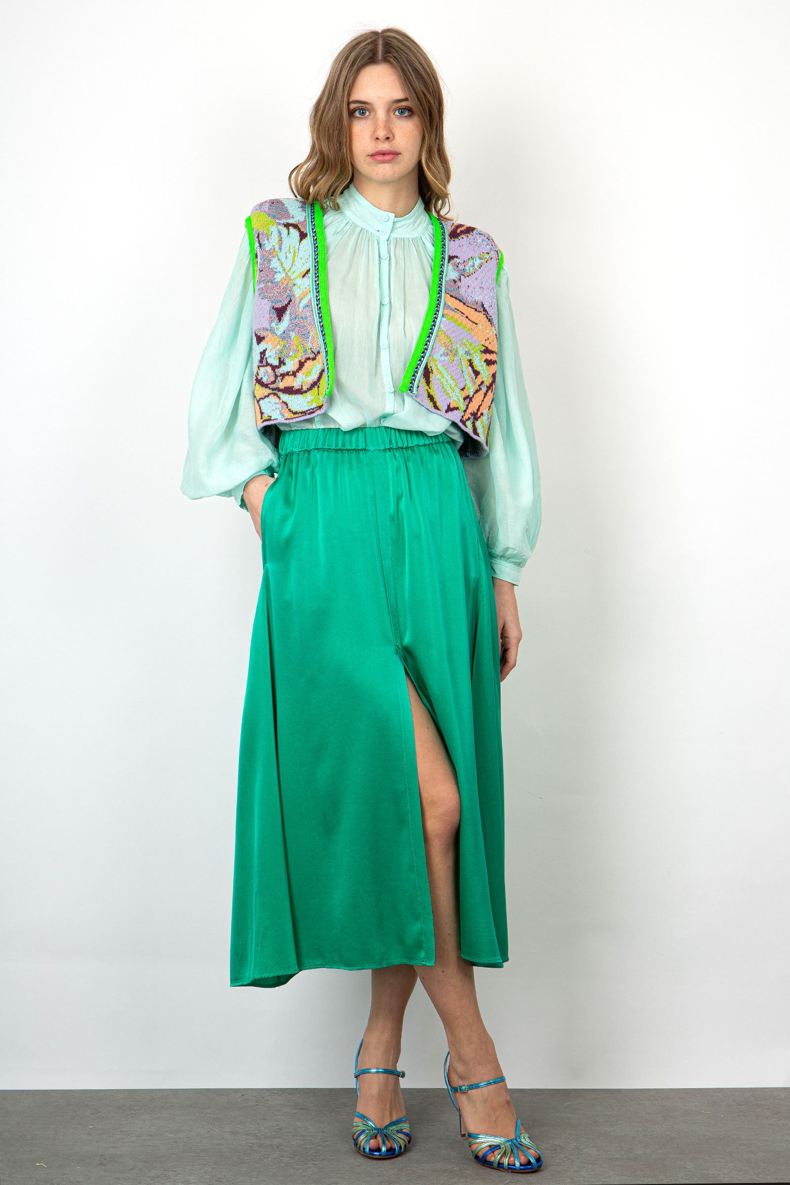 Forte Forte Skirt Elastic Silk Satin Stretch Emerald Green - 2