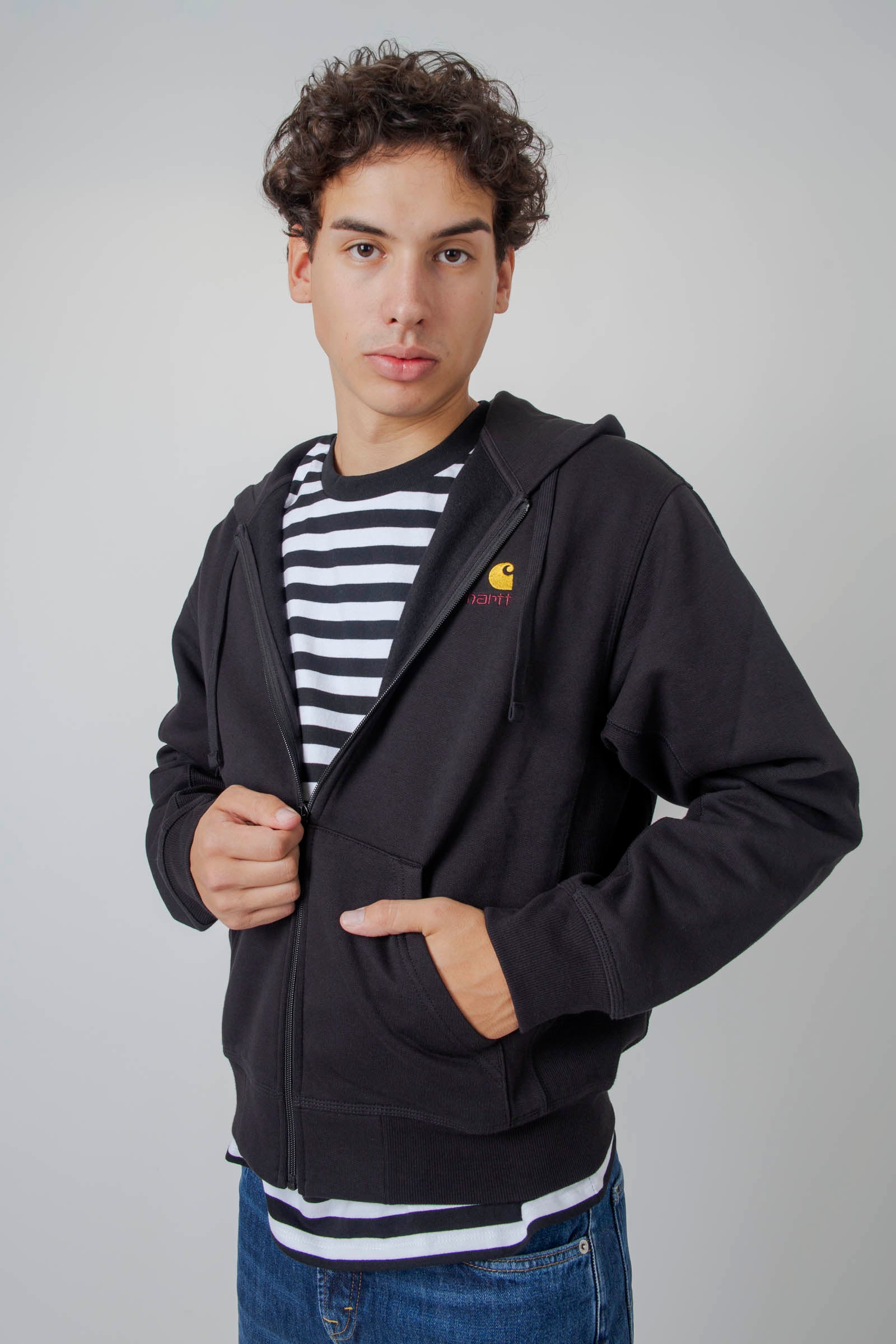 Carhartt Wip Hooded American Script Jacket Nero Uomo - 5