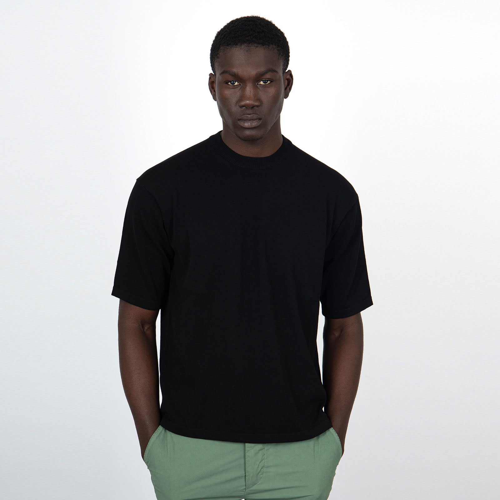 Roberto Collina Black Cotton Boxy Knit T-shirt - 6
