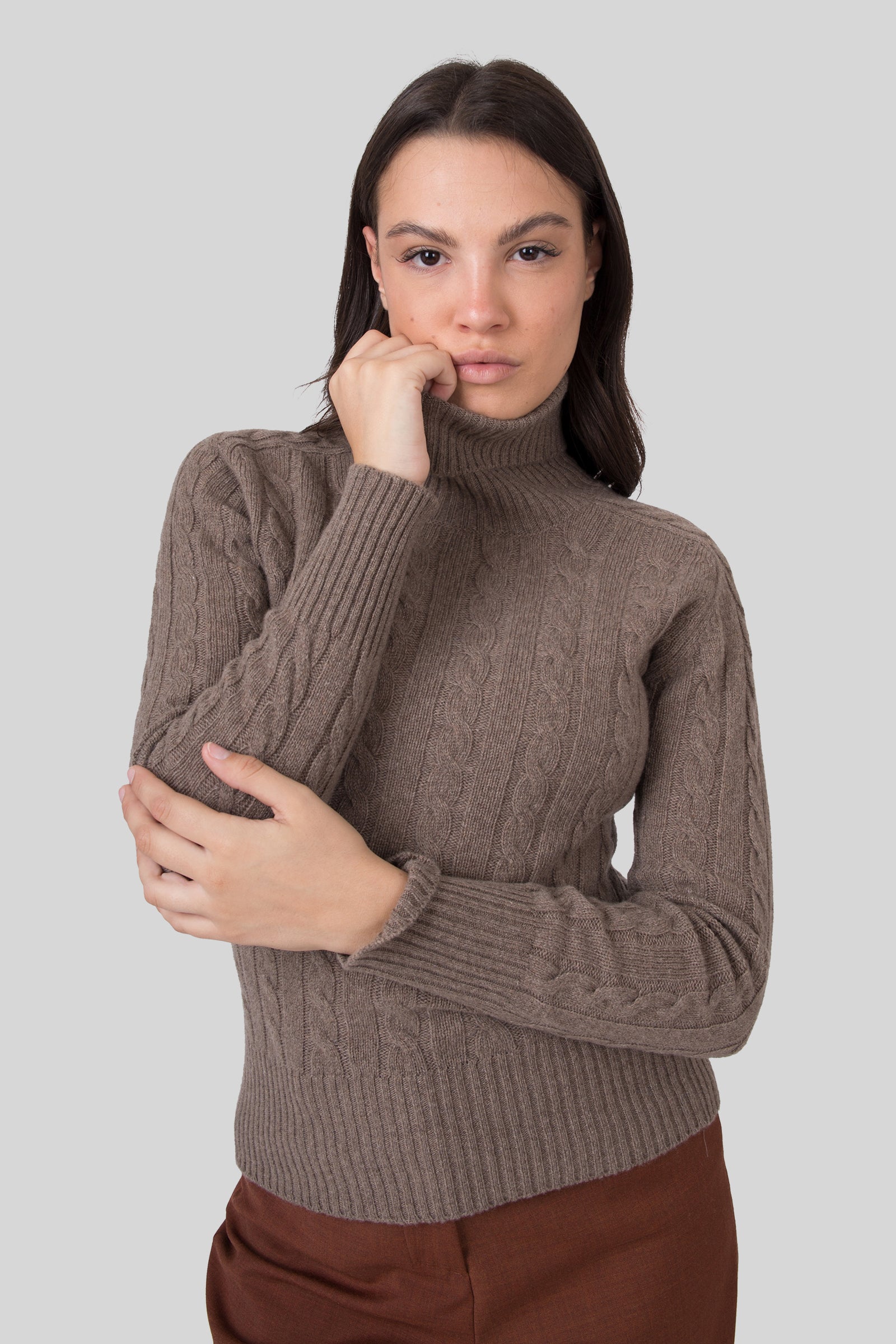 Grifoni Maglia Trecce Collo Alto Noce Donna - 1